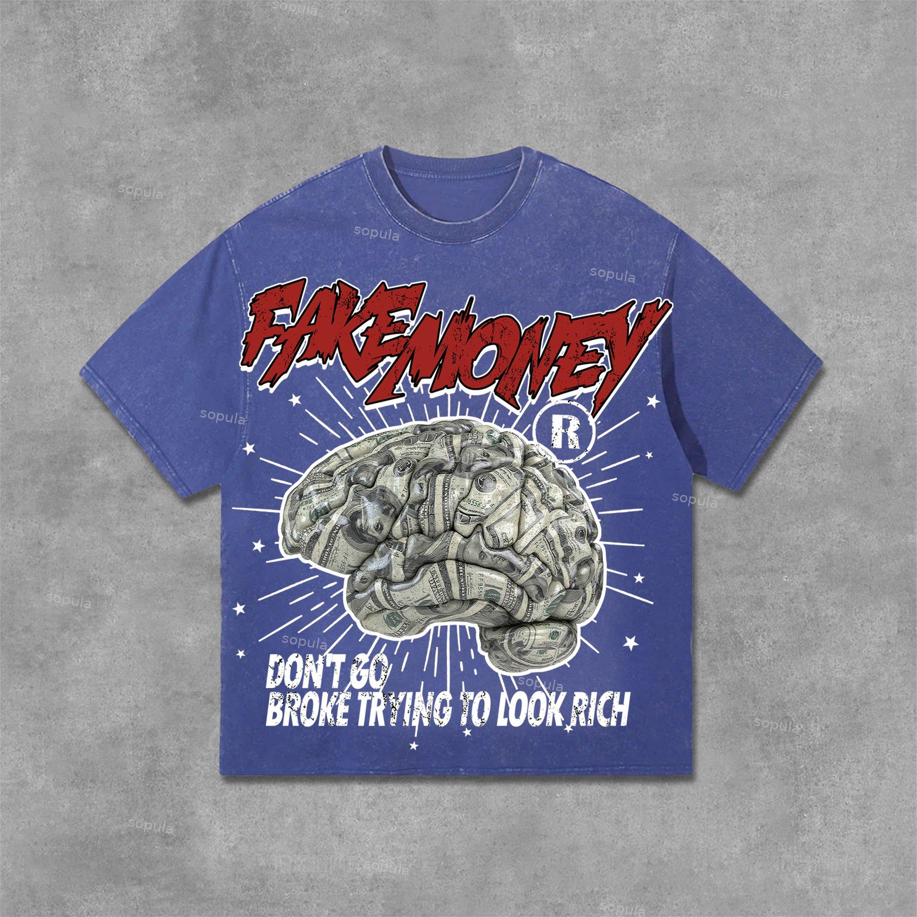 Sopula Don't Go Broke Trying To Look Rich Graphic Print Acid Washed T-Shirt Product Image