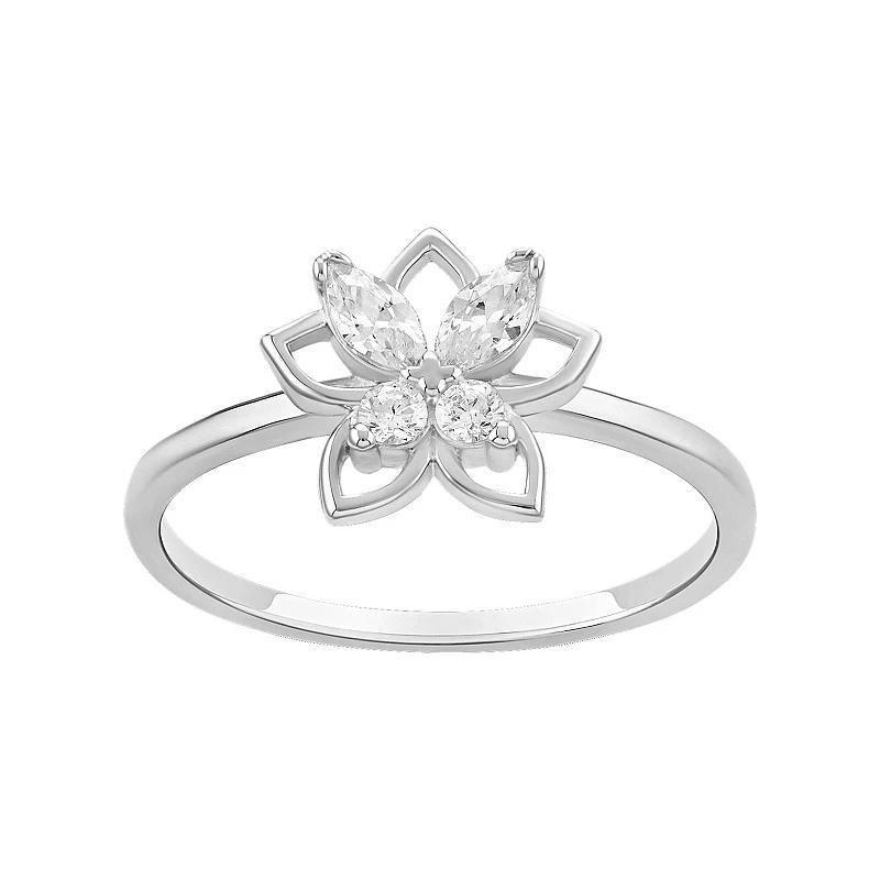 PRIMROSE Sterling Silver Polished Pave Cubic Zirconia Flower Band Ring, Women's, Size: 9, Silver Tone Product Image