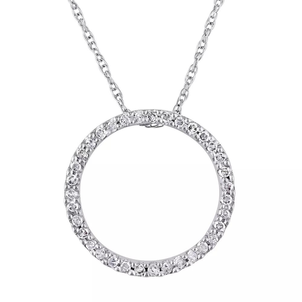 Stella Grace 10k White Gold 1/8 Carat T.W. Diamond Circle Pendant Necklace, Women's, Size: 17" Product Image