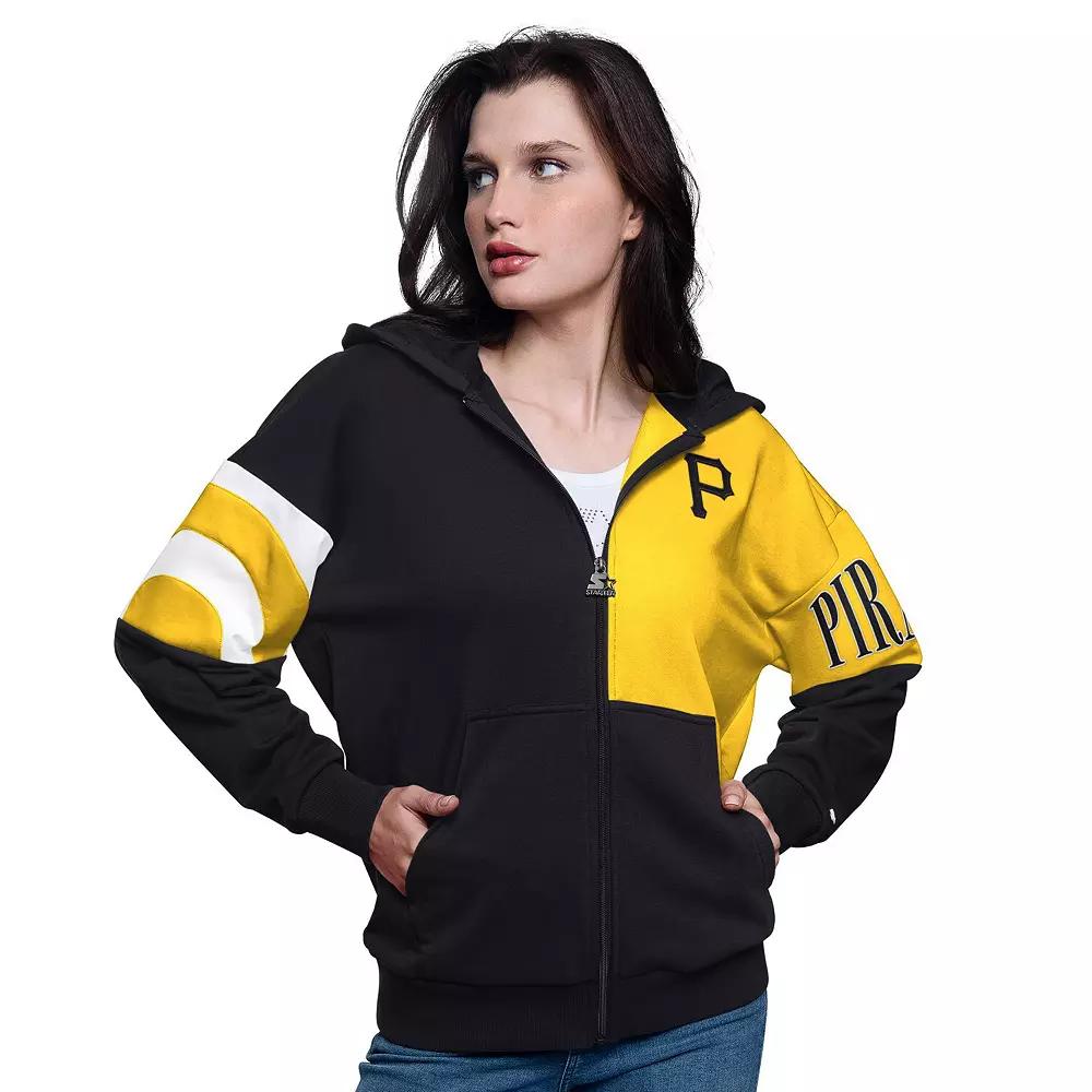 Women's Starter Black/Gold Pittsburgh Pirates Curve Ball Full Zip Hoodie Sweatshirt, Size: XL Product Image