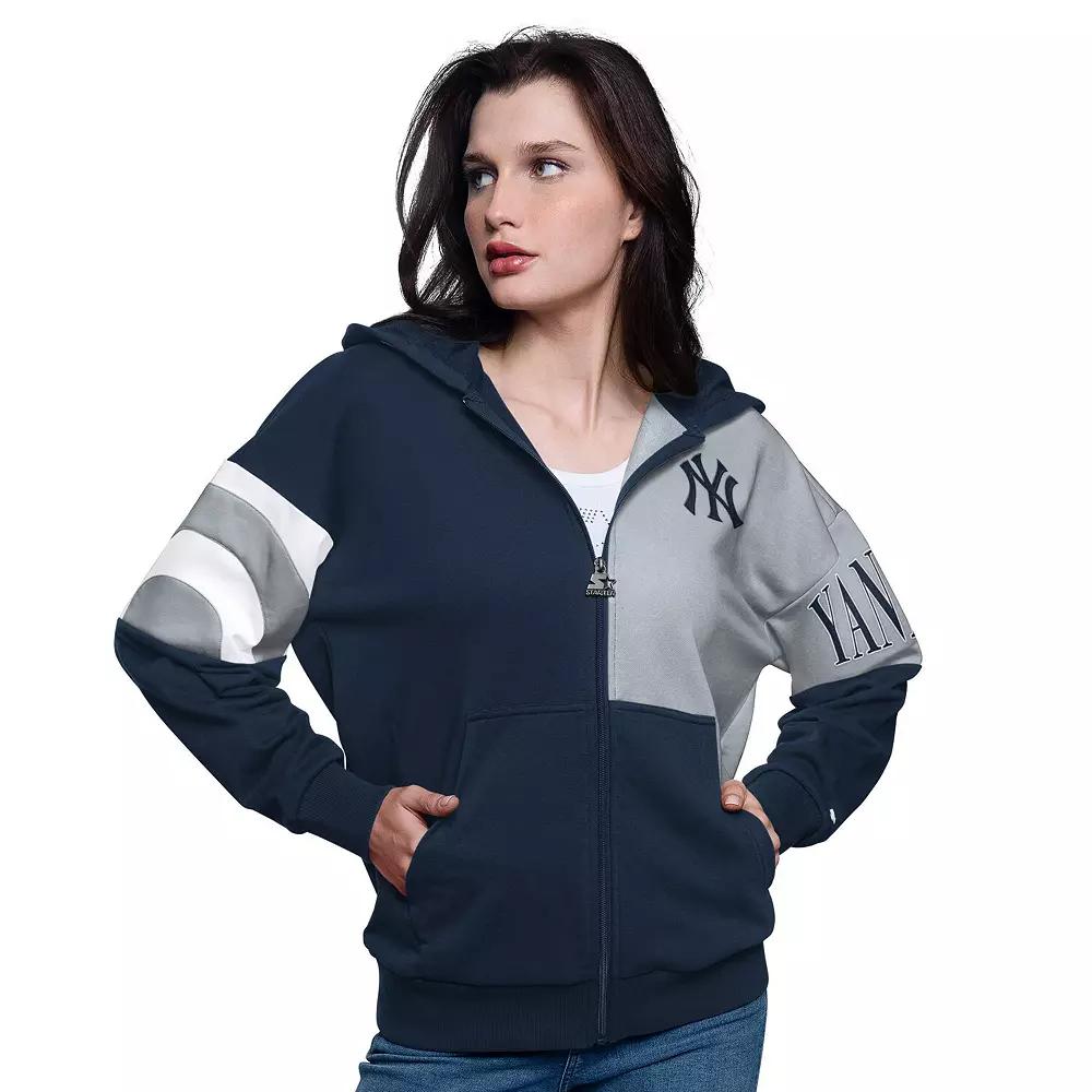 Women's Starter Navy/Gray New York Yankees Curve Ball Full Zip Hoodie Sweatshirt,  Product Image