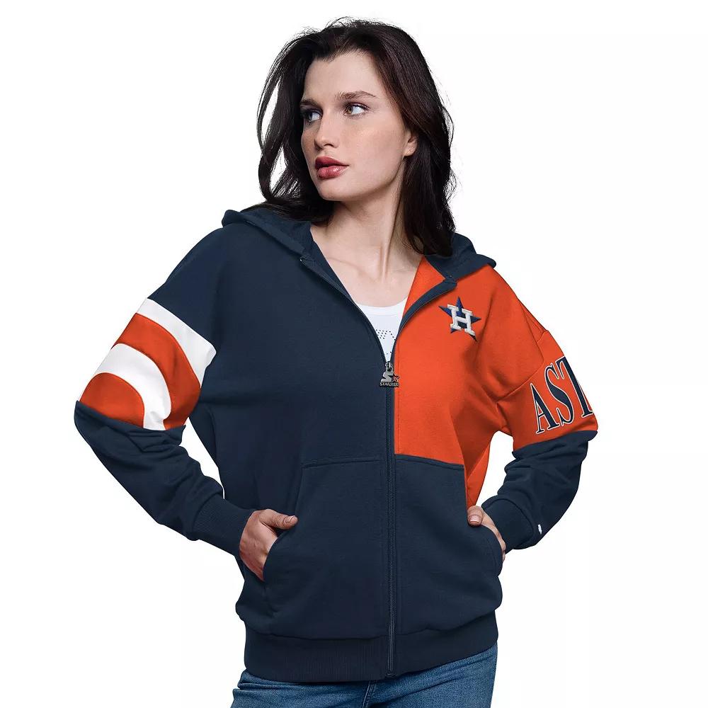 Women's Starter Navy/Orange Houston Astros Curve Ball Full Zip Hoodie Sweatshirt, Size: Large, Blue Product Image