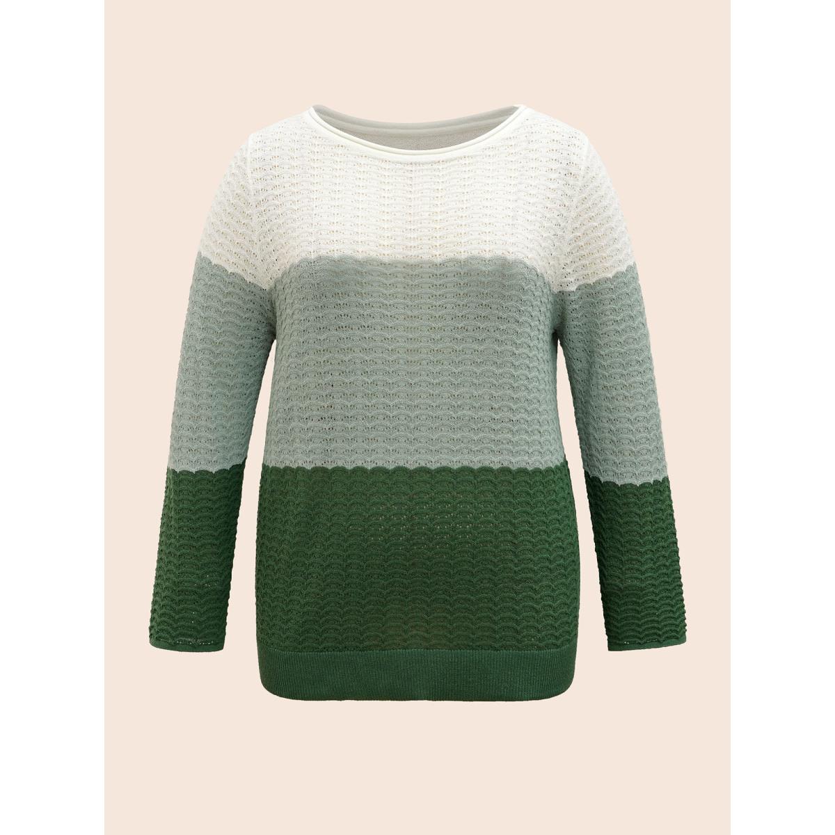 Plus Size Color Contrast Boat Neck Lightweight Pullover Moss Women Leisure Loose Long Sleeve Boat Neck Casual Pullovers BloomChic 18-20/2X Product Image