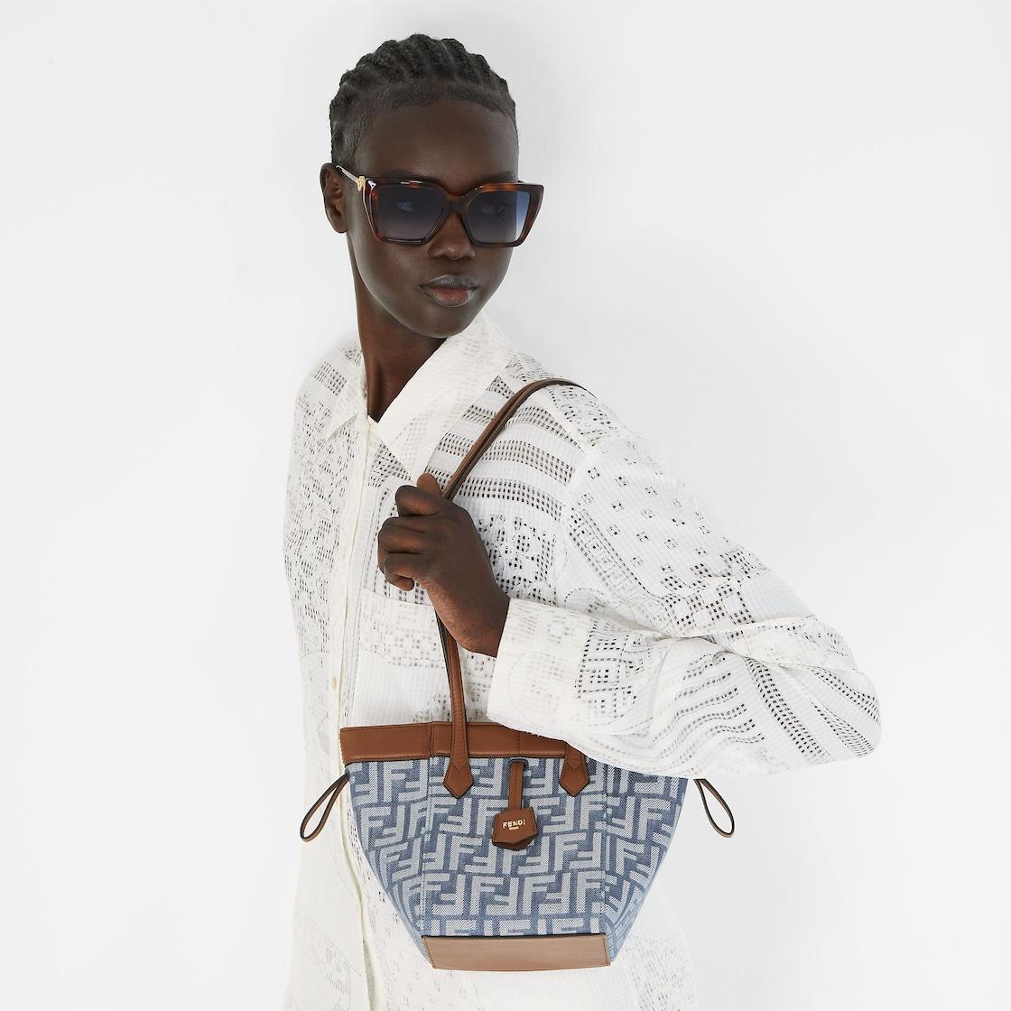 Fendi Origami MiniBlue denim-effect FF jacquard transformable mini-bag Product Image