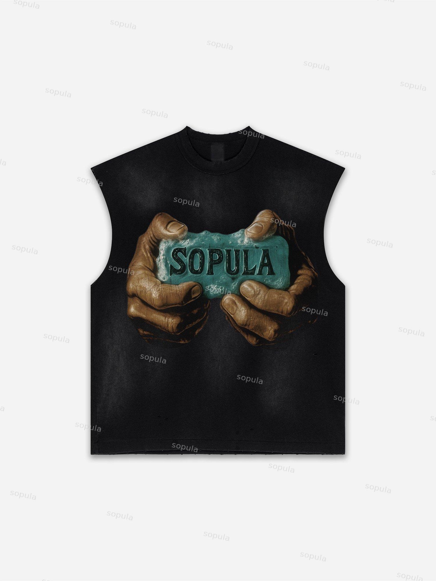 Sopula Men's Lips Graphic Print Distressed Tank Tops Sleeveless Shirts Product Image