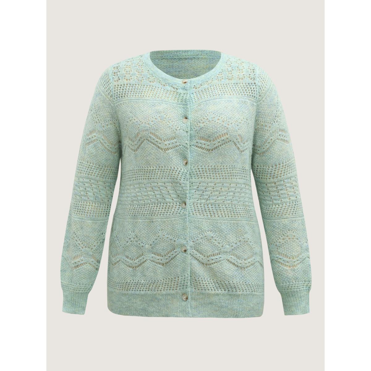 Plus Size Textured Heather Button Front Knit Cardigan Mint Women Loose Long Sleeve Casual Cardigans BloomChic 12/L Product Image