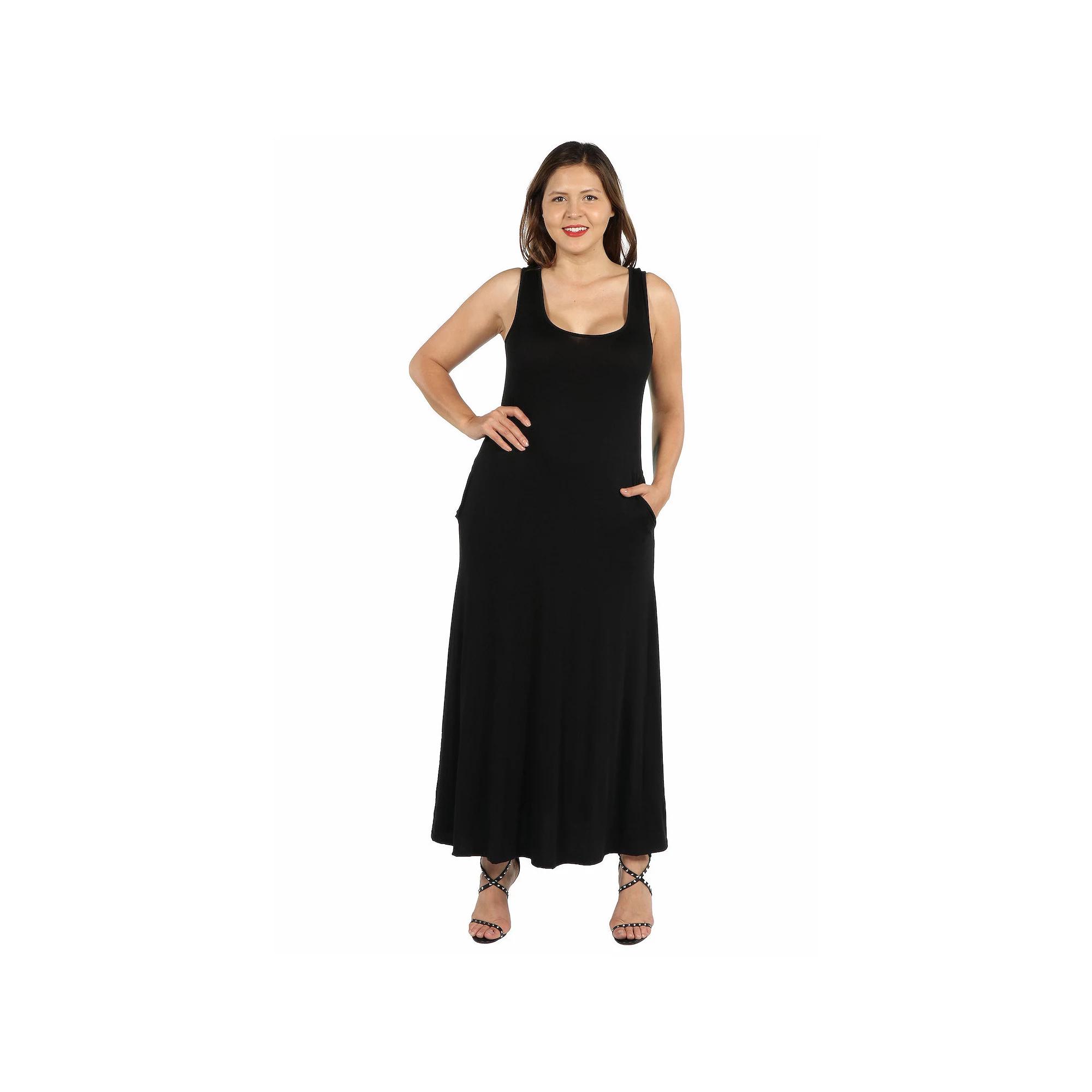 Plus Size 24seven Comfort Apparel Sleeveless Tank Top Maxi Dress with Pockets, Women's, Size: 1XL, Black Product Image