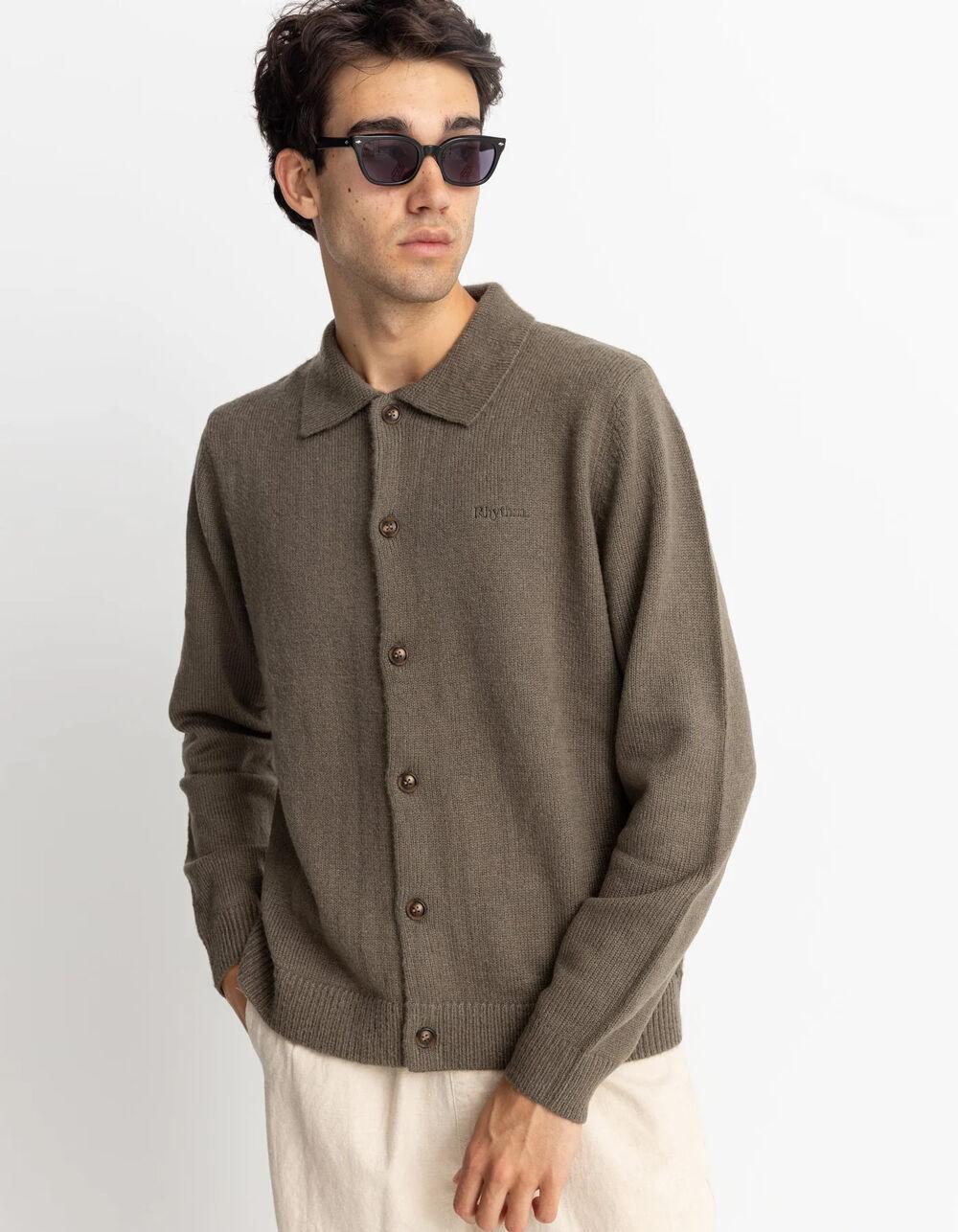 RHYTHM Mohair Mens Long Sleeve Button Up Shirt - OLIVE Product Image