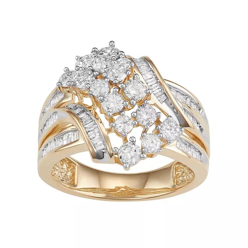 10k Gold 1 1/2 Carat T.W. Diamond Twist Multi Row Ring, Women's, Size: 5, White Product Image