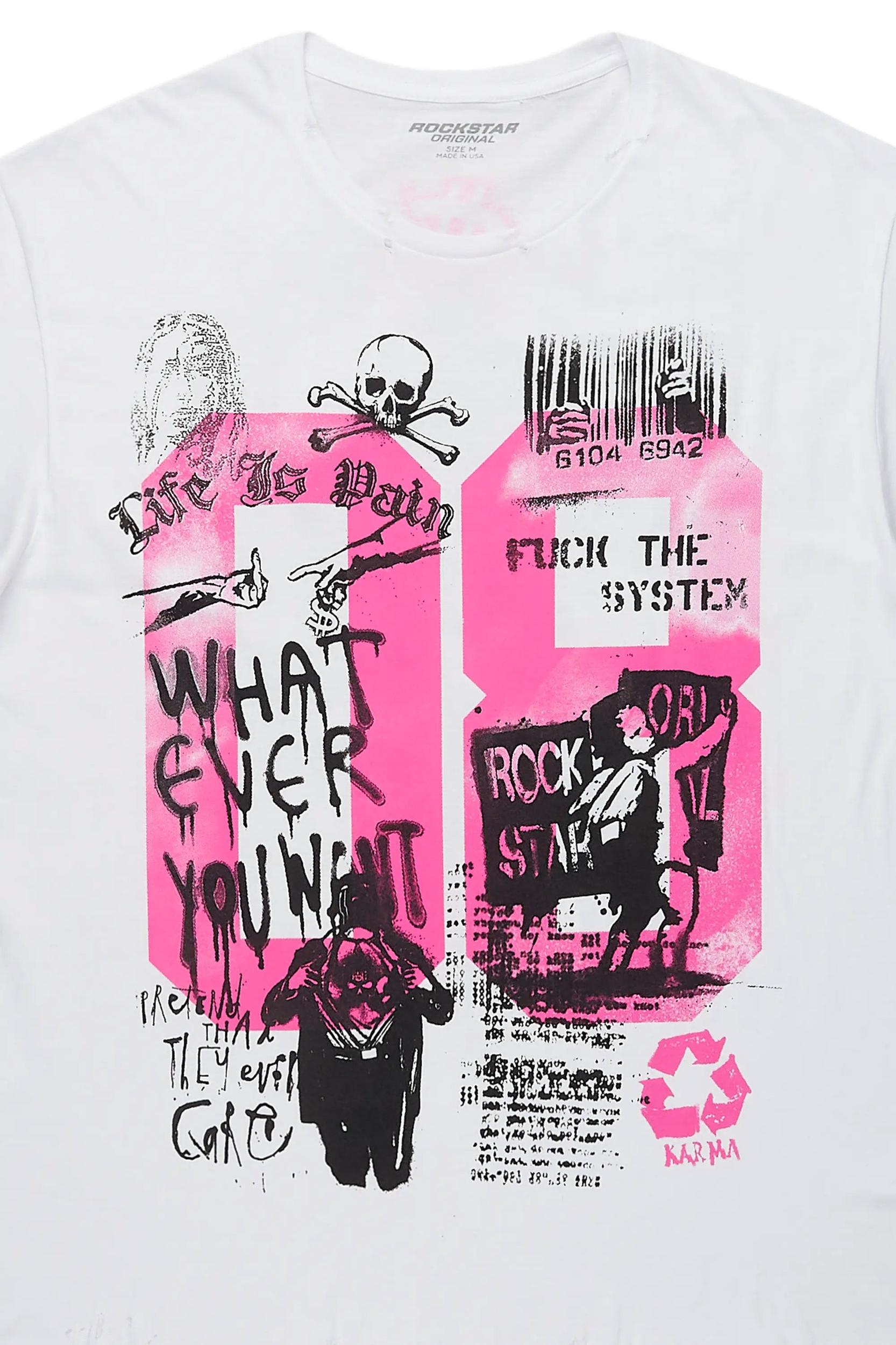 Grill White/Pink Graphic Oversized T-Shirt Male Product Image