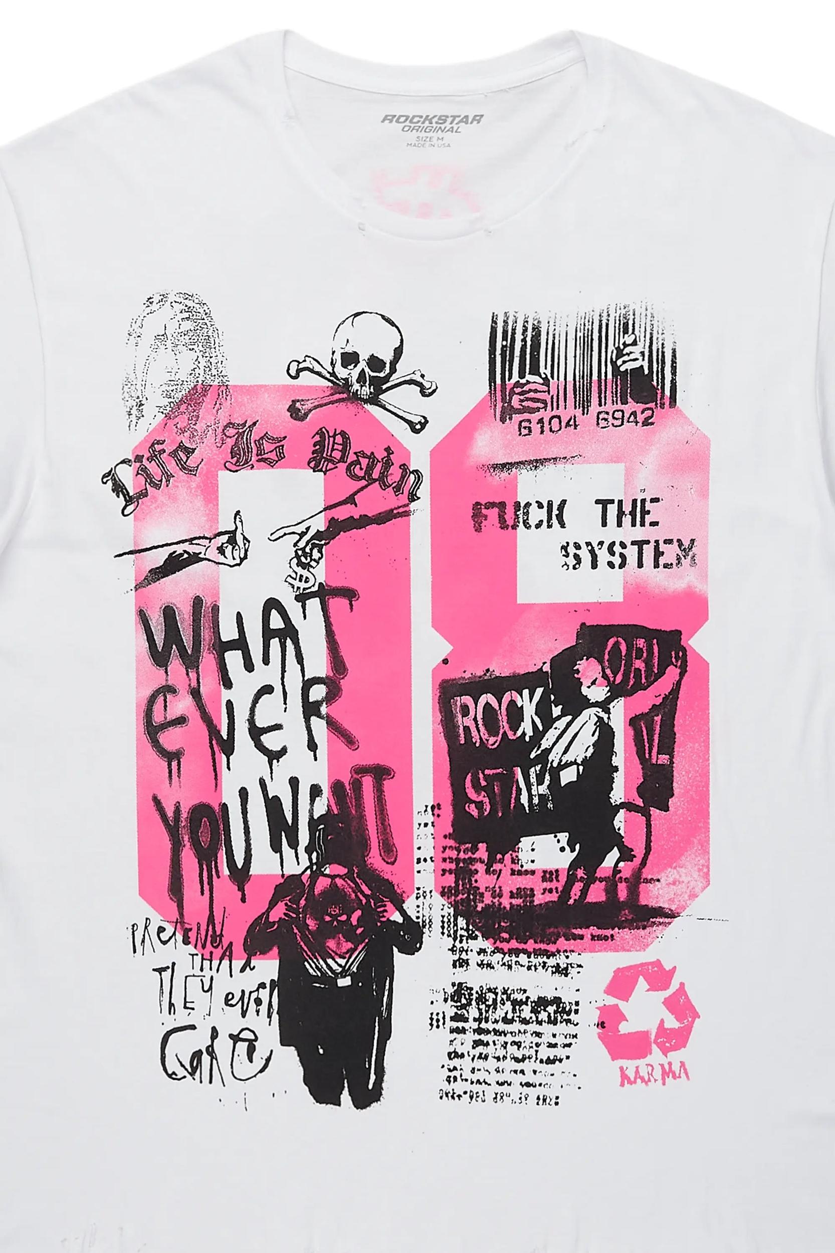 Kammile White/Pink Oversized T-Shirt Female Product Image