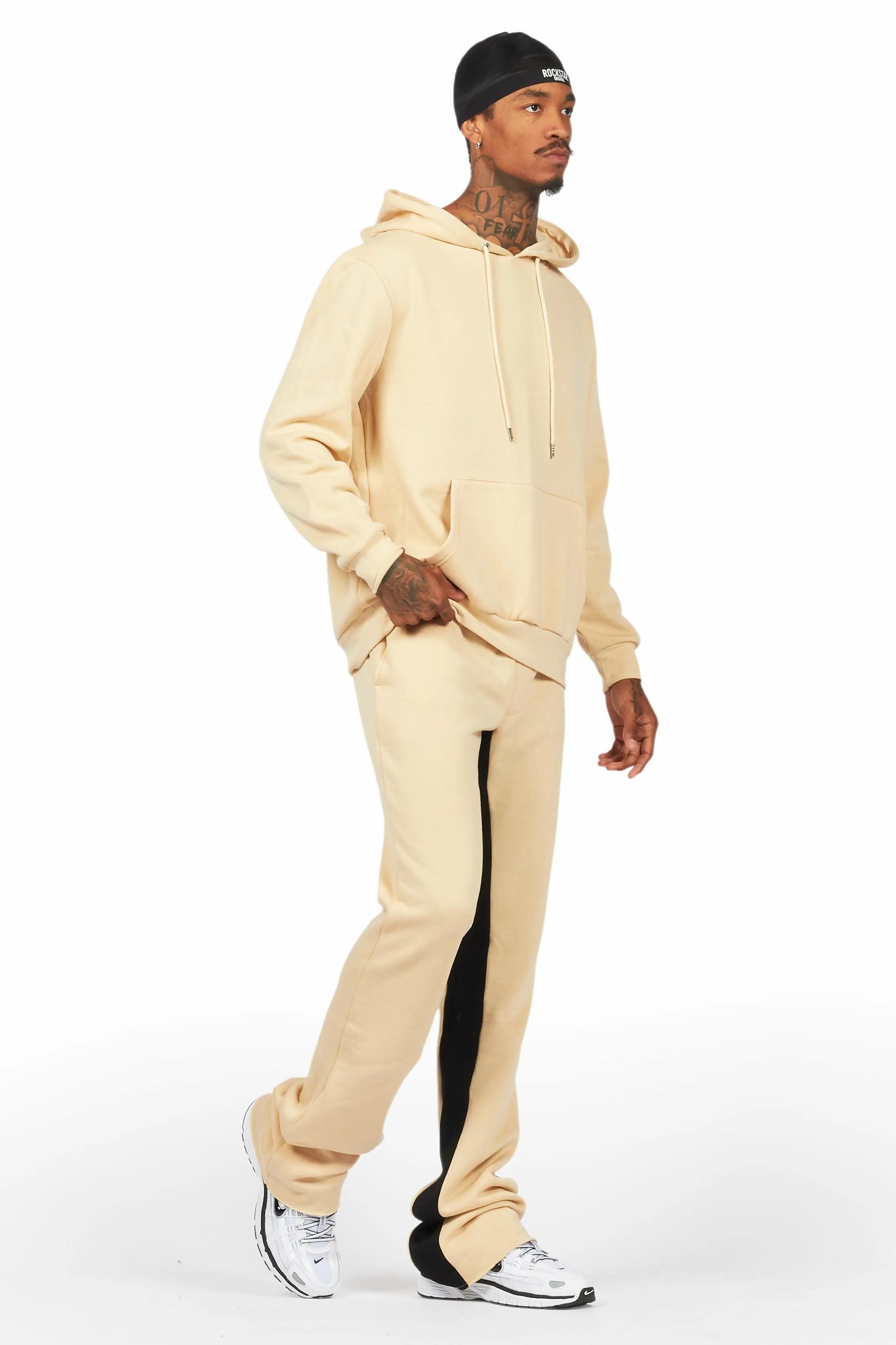 Basic Beige Hoodie/Baggy Track Pant Set Male Product Image
