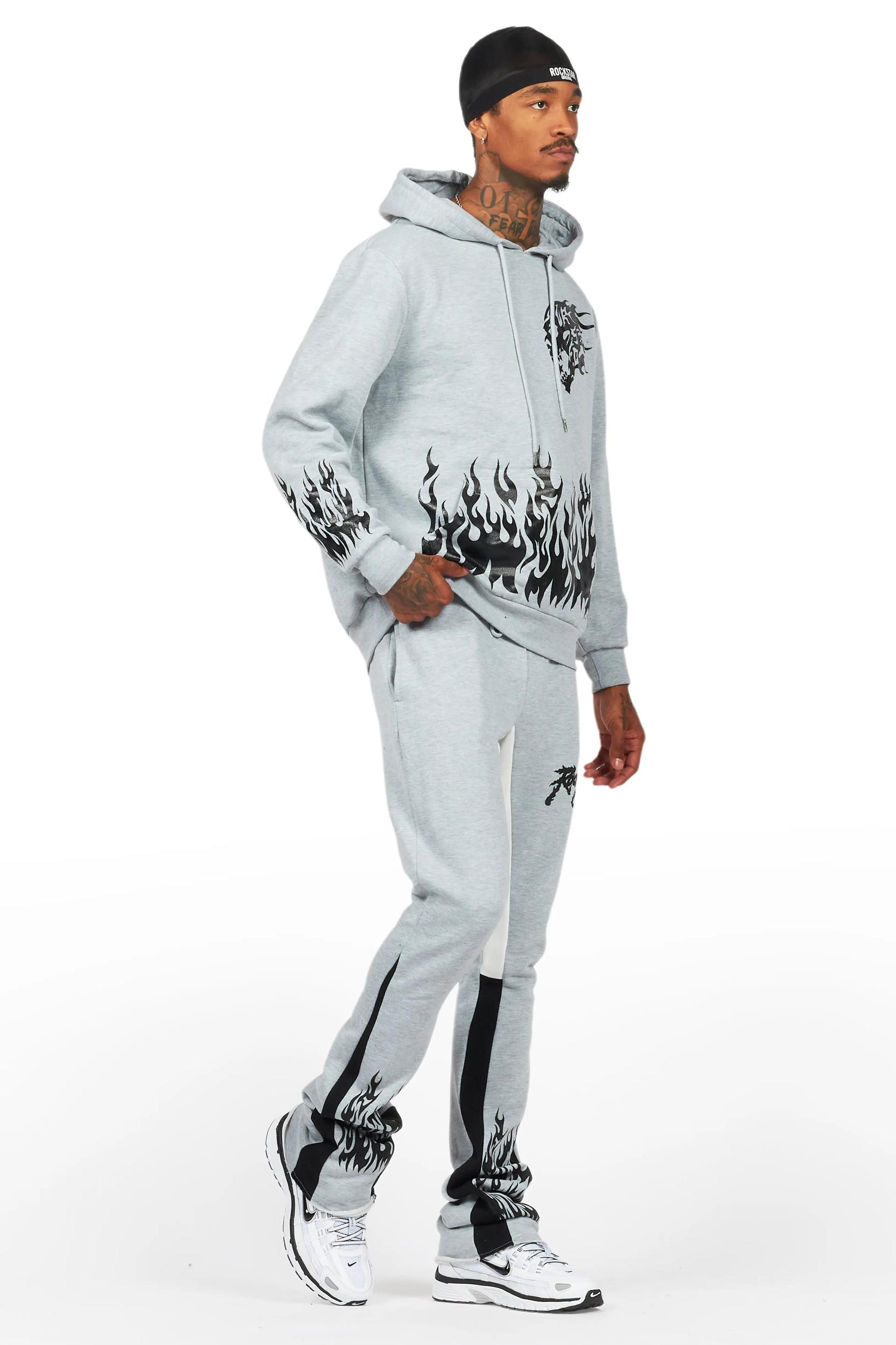 Bubble Grey/Black Stacked Flare Hoodie Track Set Male Product Image