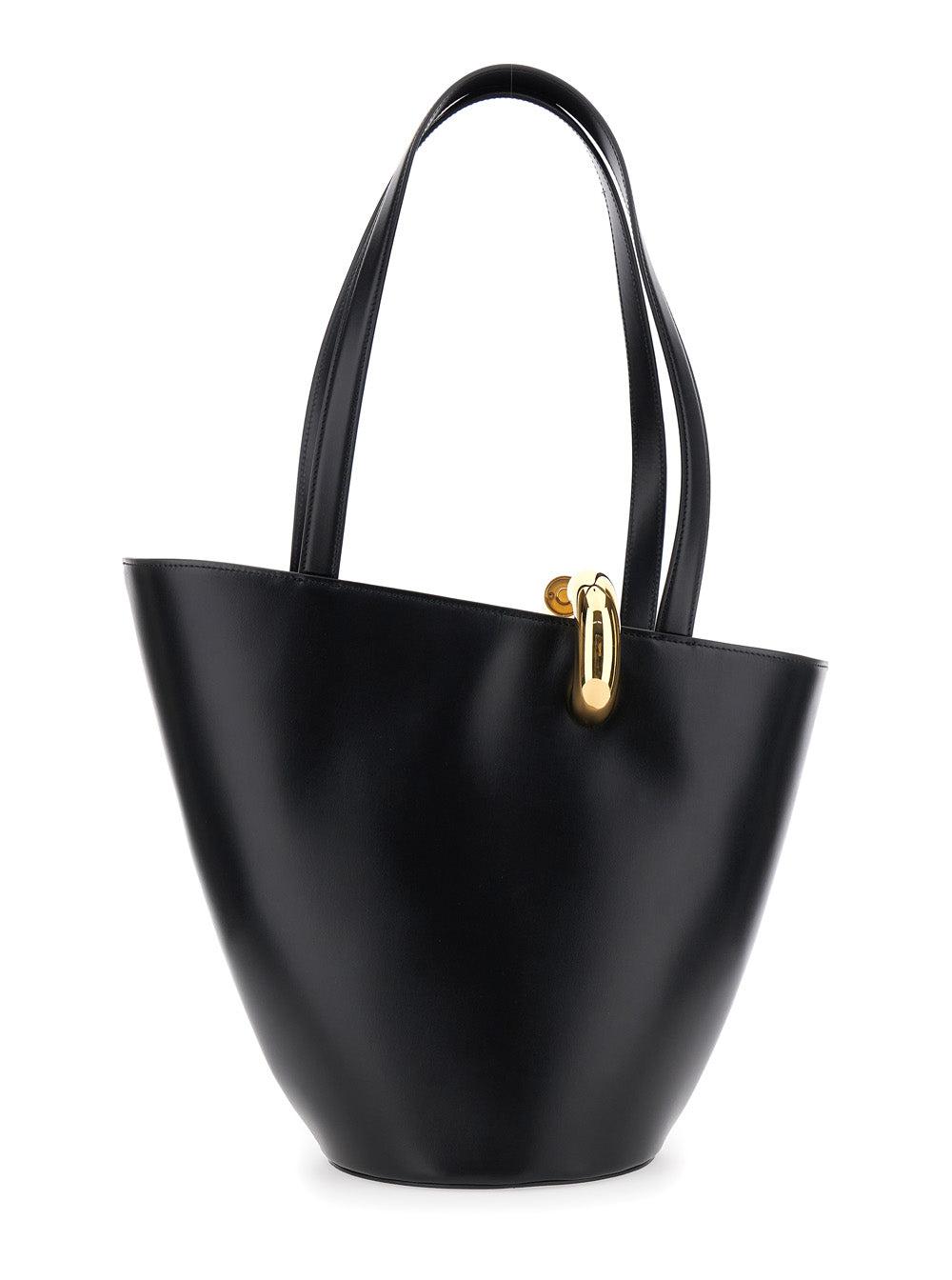 JACQUEMUS The Medium Bambola Asymmetric Leather Bucket Bag In Black 990 Product Image