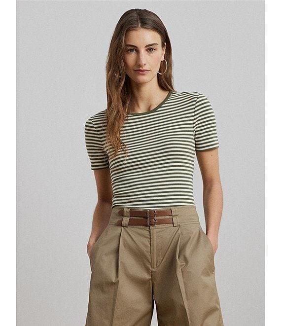 Lauren Ralph Lauren Striped Stretch Crewneck Short Sleeve Tee Shirt Product Image