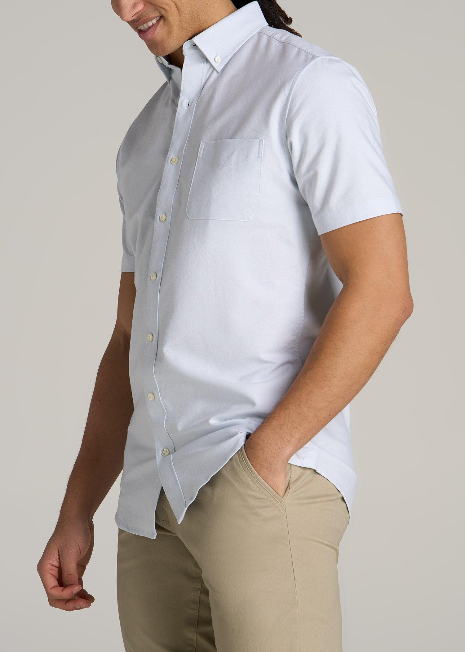 Short Sleeve Oxford Button Shirt For Tall Men in Light Blue Male Product Image