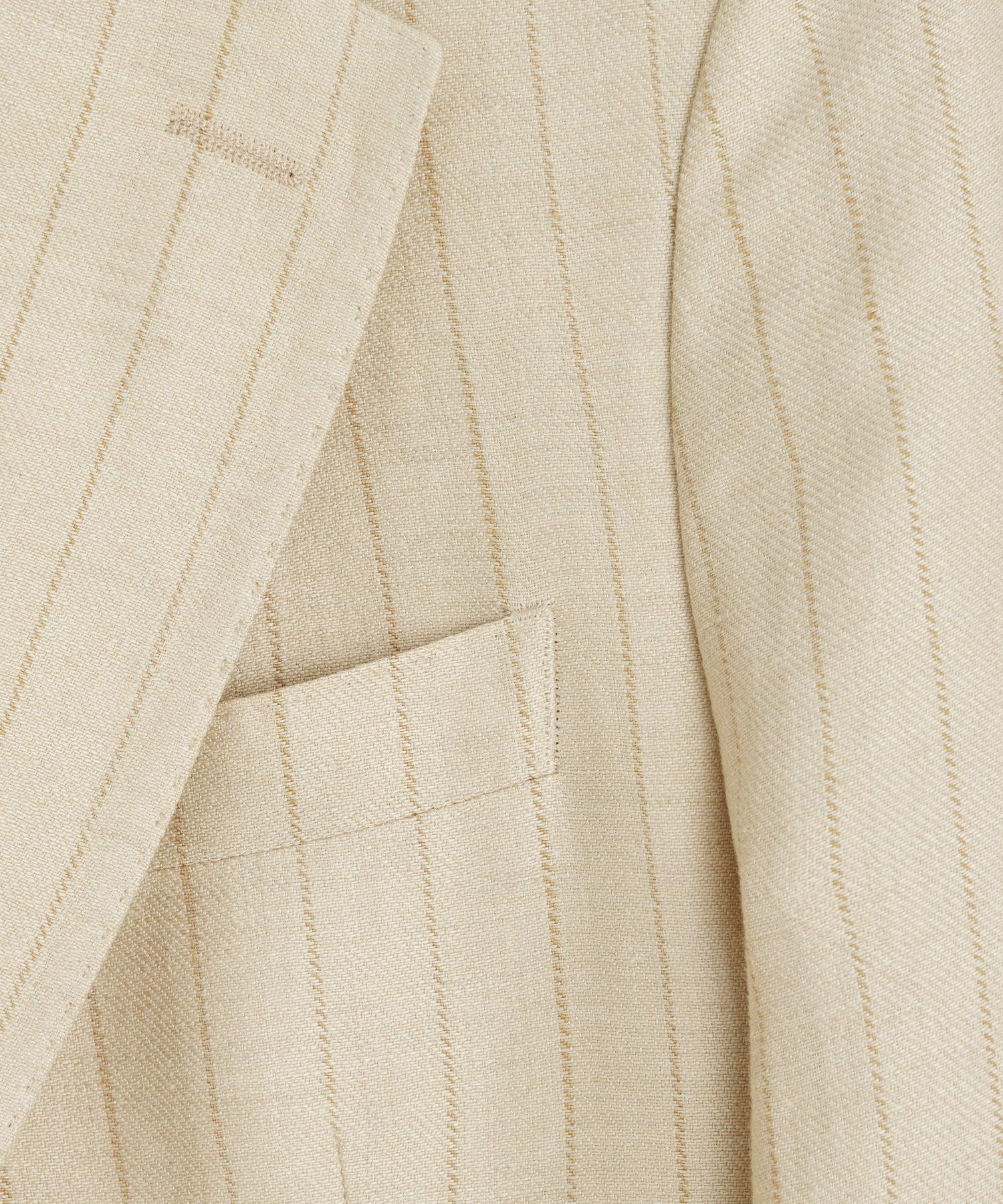 Italian Linen-Silk Sutton Jacket in Tan Pinstripe Product Image