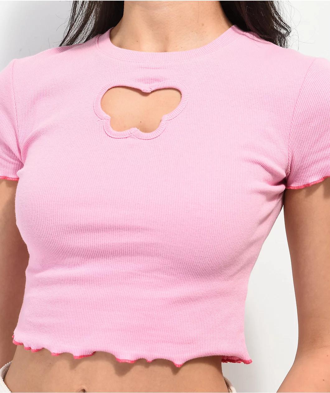 A.LAB Katrina Butterfly Cutout Pink Crop Top Product Image