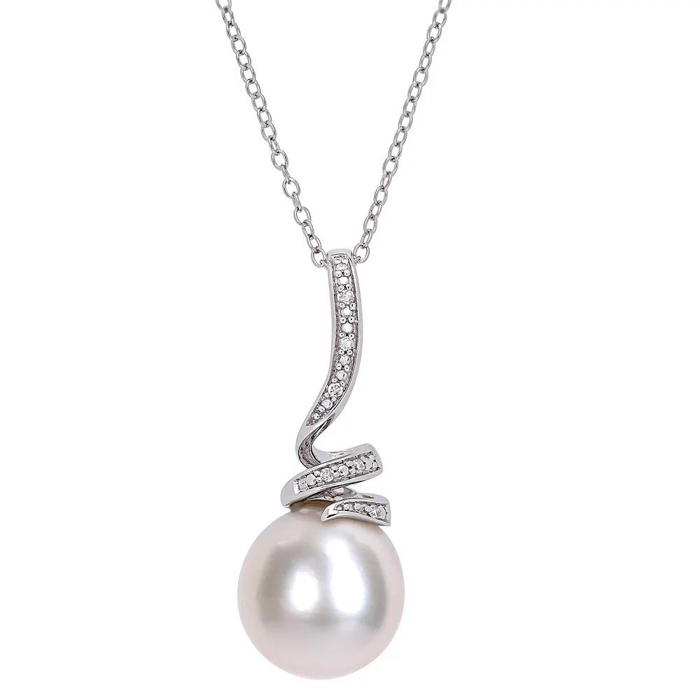 Stella Grace Sterling Silver Freshwater Cultured Pearl & Diamond Accent Swirl Drop Pendant Necklace, Womens Product Image