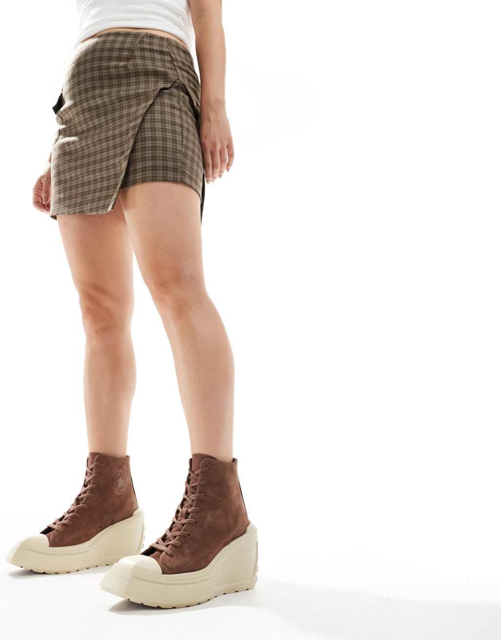 Converse Chuck 70 De Luxe wedge platform hi top sneakers in brown Product Image