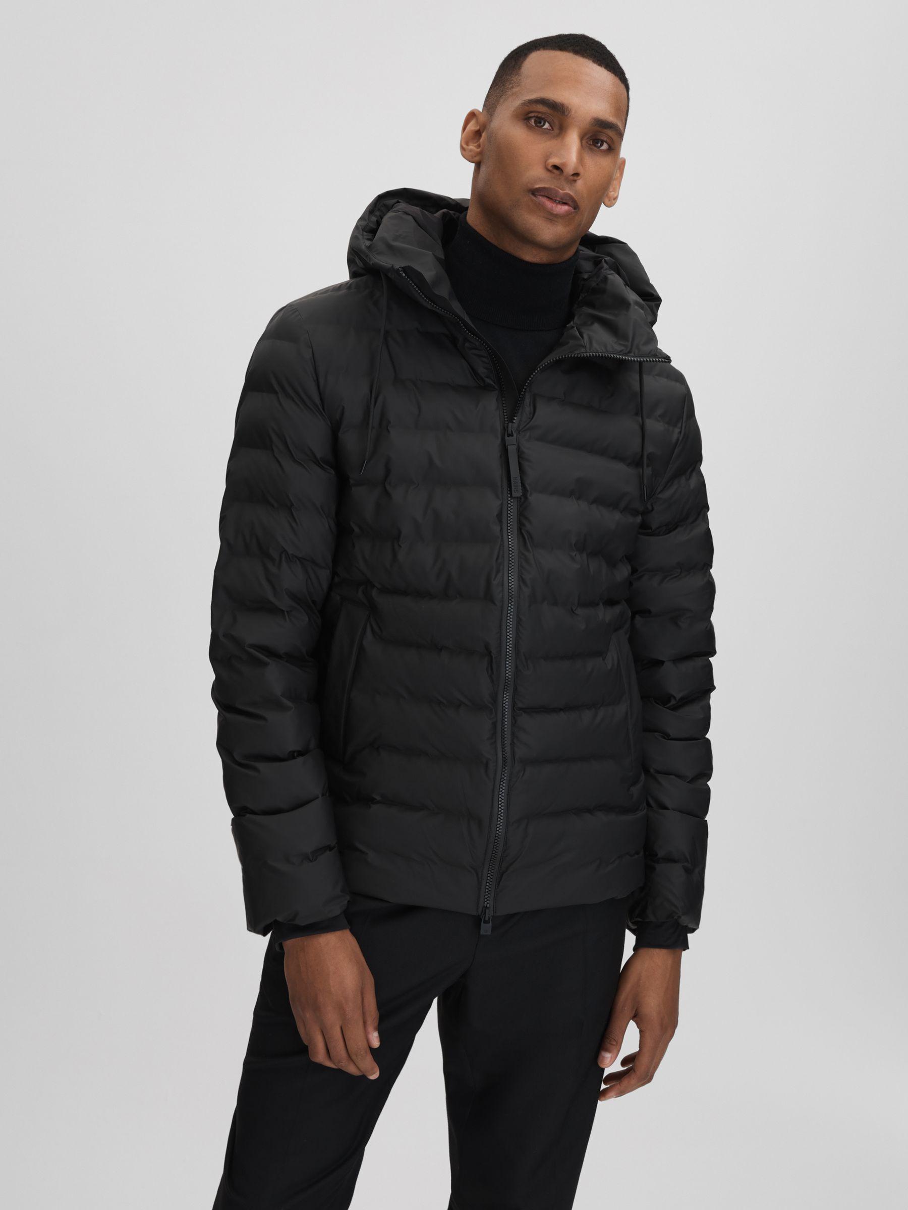 Rains Hooded Puffer Jacket in Black Product Image