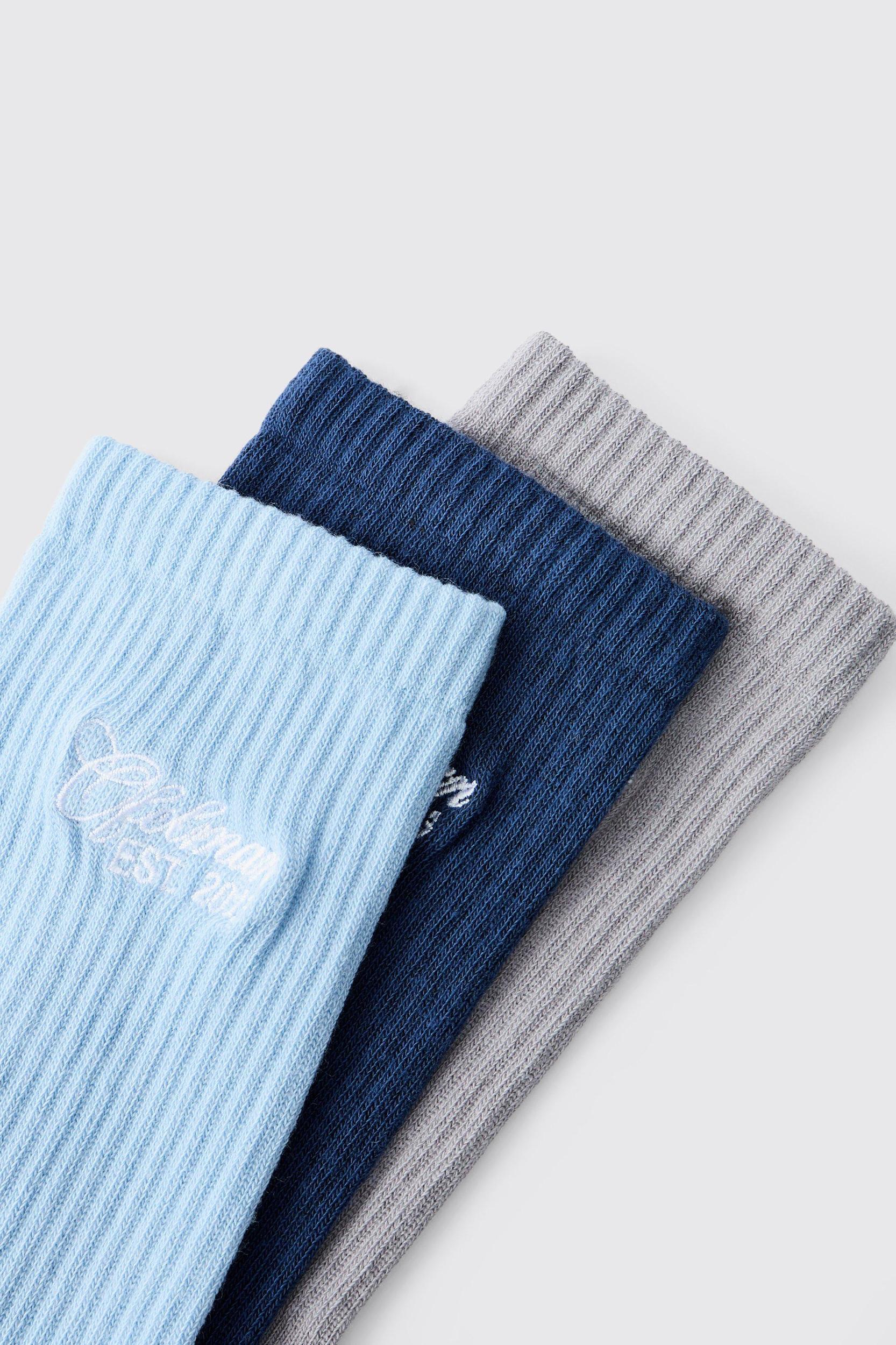 3 Pack Ofcl MAN Embroidered Sport Socks | boohooMAN USA Product Image