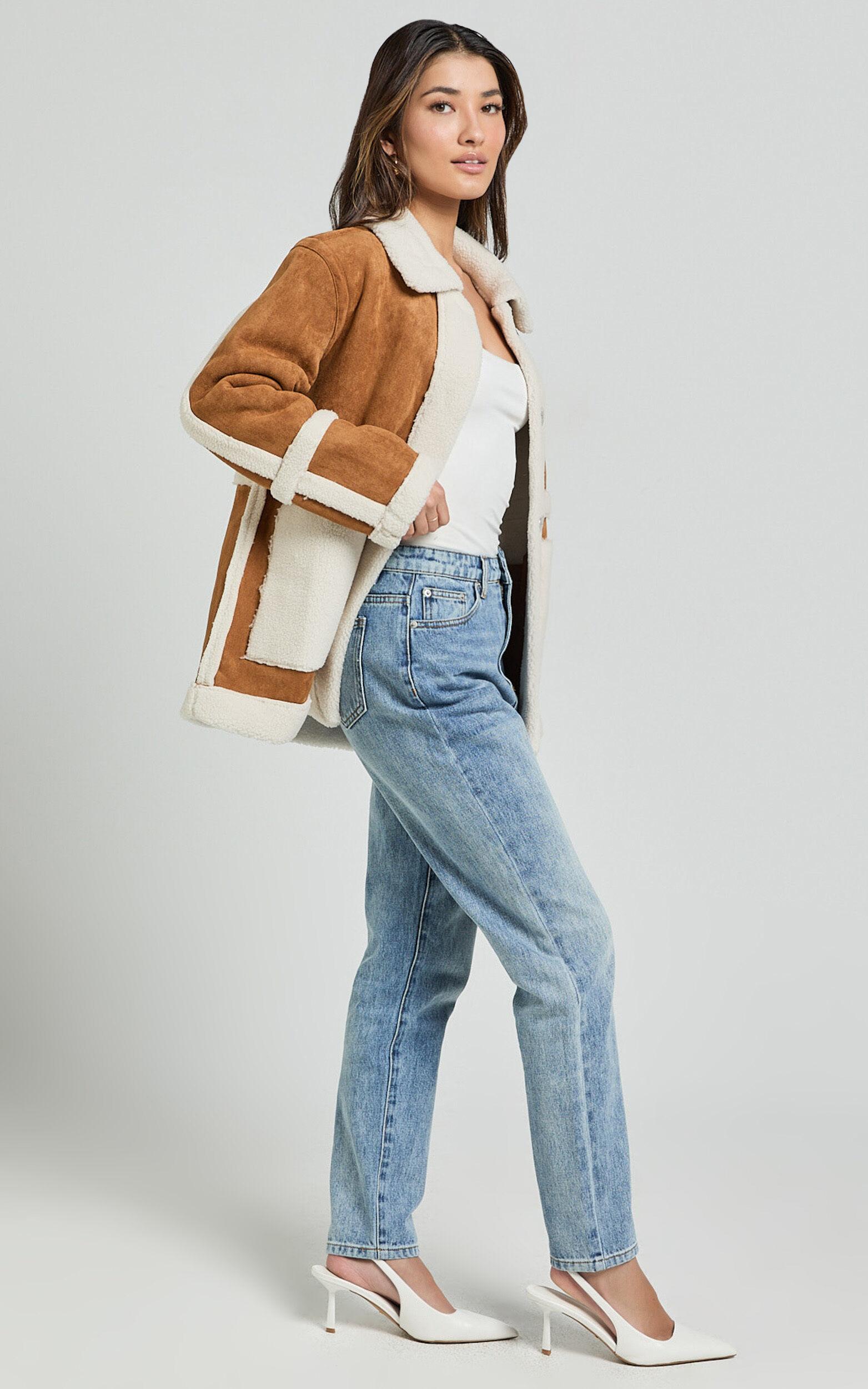 Shelley Coat - Faux Shearling Aviator Coat in Brown Product Image