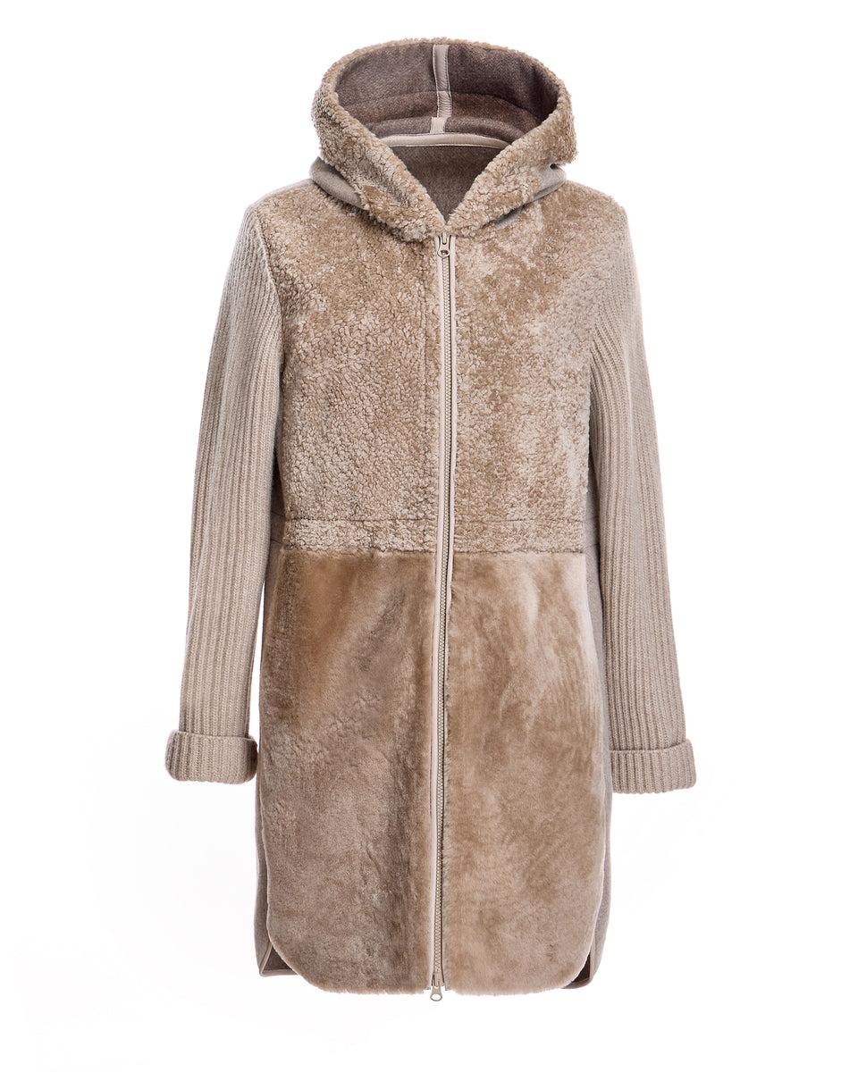 Hooded Shearling Jacket with Zipper Product Image