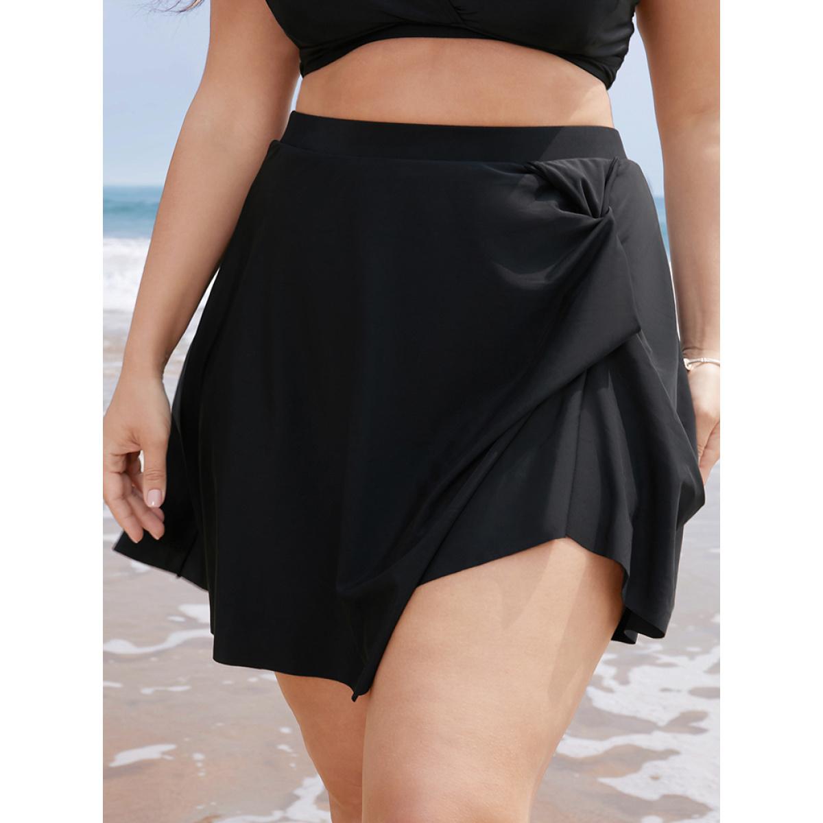 Plus Size Twist Front Asymmetrical Swim Skirt Women's Swimwear Black Vacation Plain High stretch Bodycon High Rise Curve Swim Bottoms BloomChic 14-16/1X Product Image