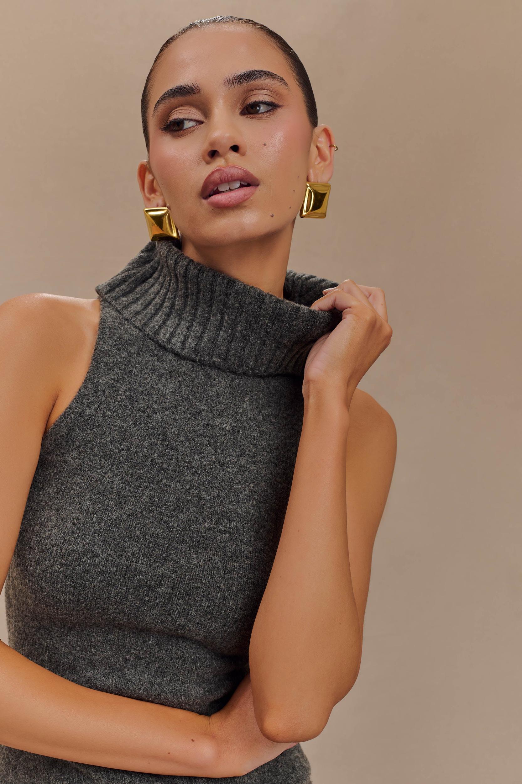 Elise Roll Neck Knit Top - Charcoal Marle Product Image