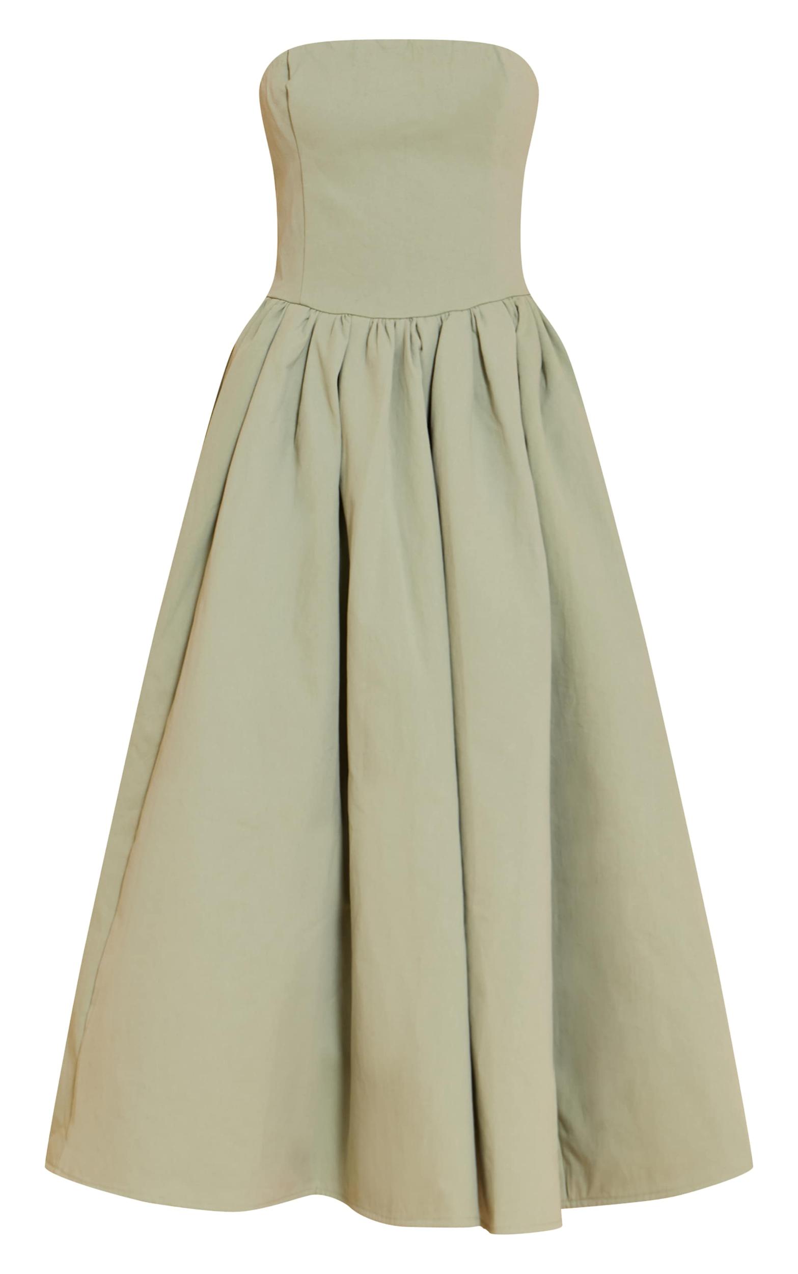 Sage Woven Bandeau Ruched Skater Midaxi Dress Product Image