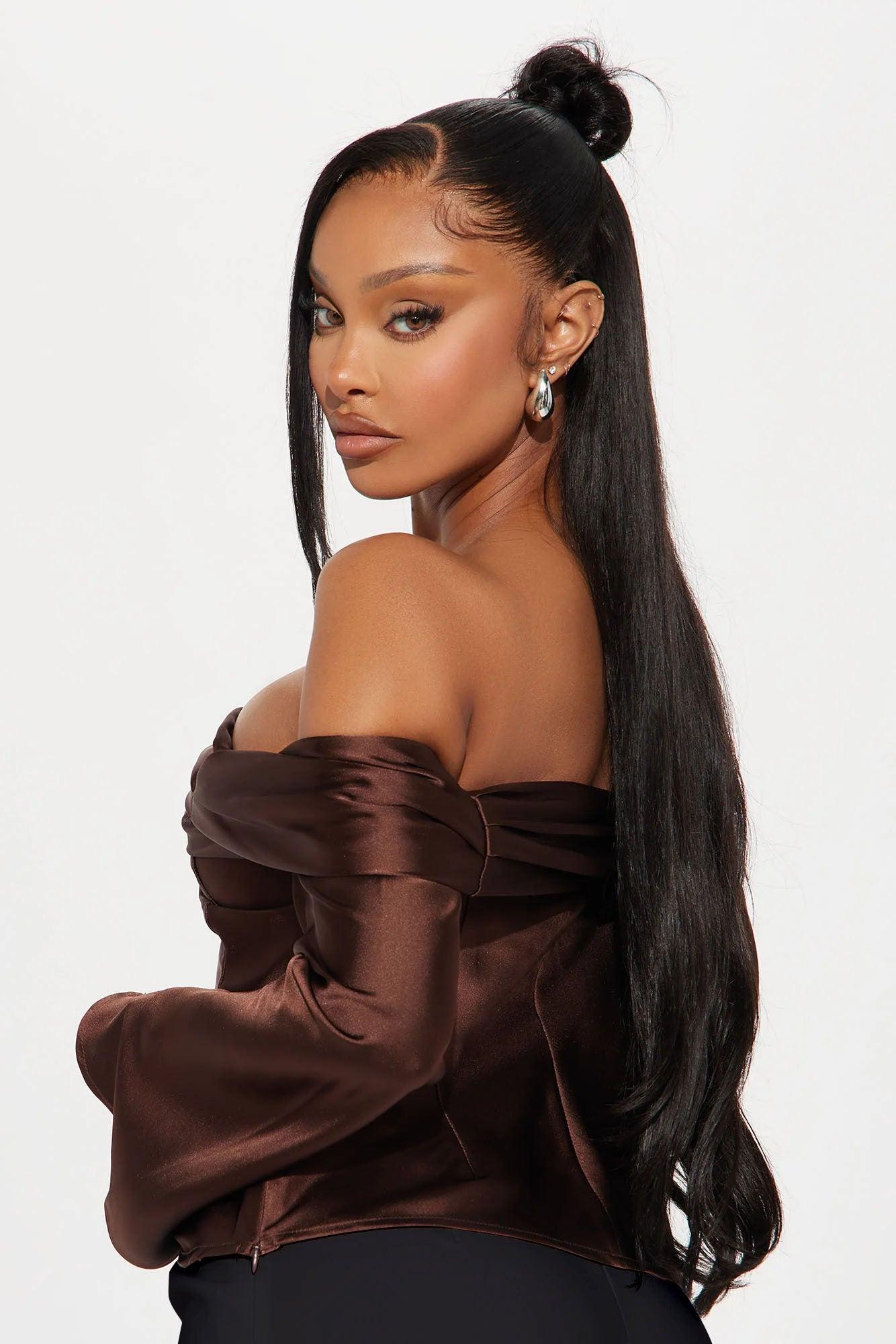 Date Night Ready Off Shoulder Top - Chocolate Product Image