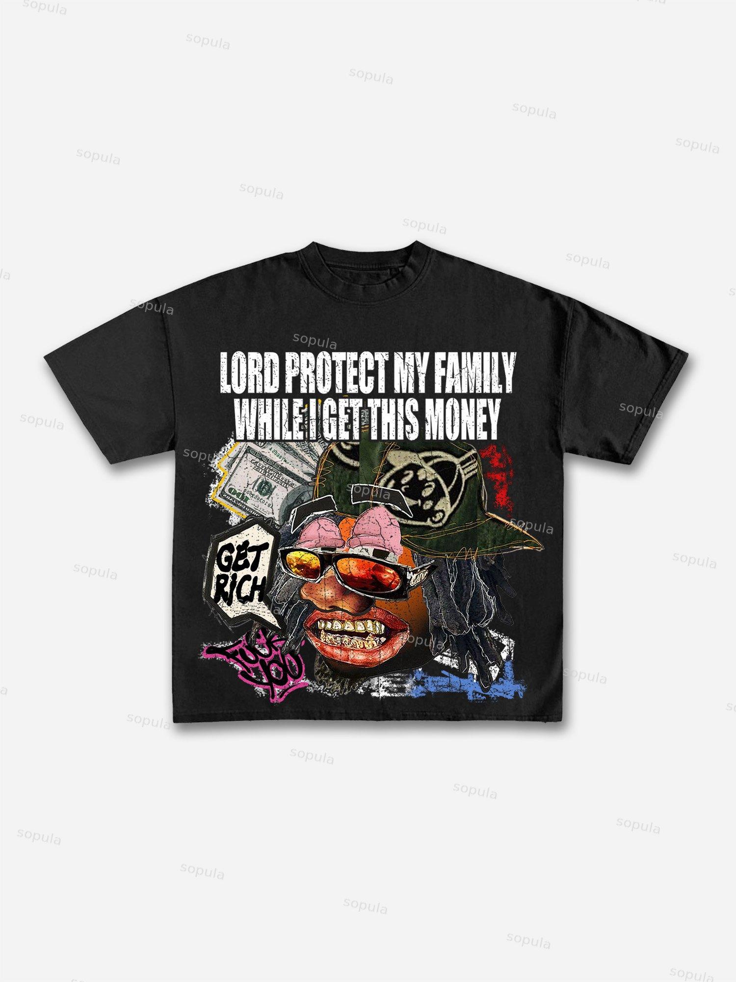 Get Rich Abstract Portrait Print Cotton T-shirt Product Image