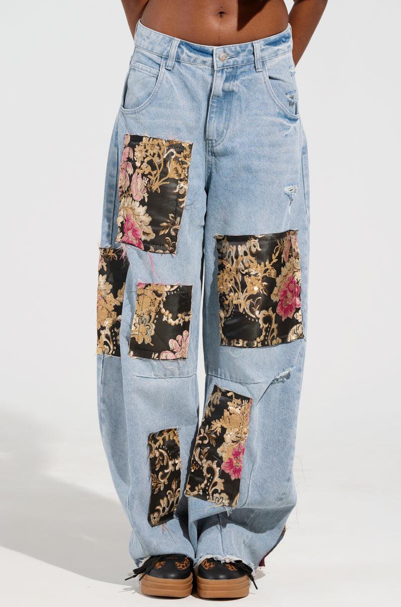 QUEENDOM BROCADE PATCH RELAXED DENIM Product Image