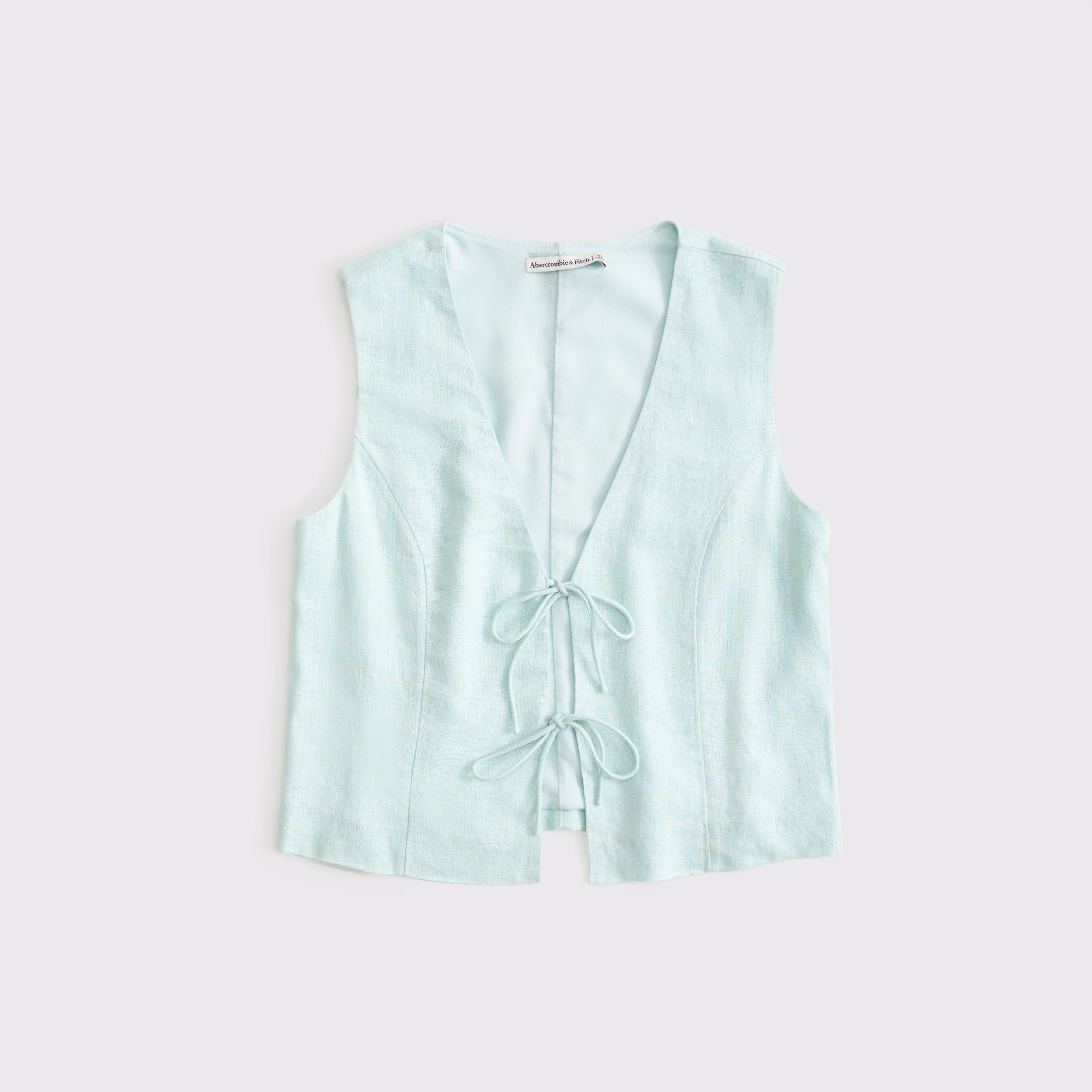 Tie-Front Linen-Blend Vest Product Image