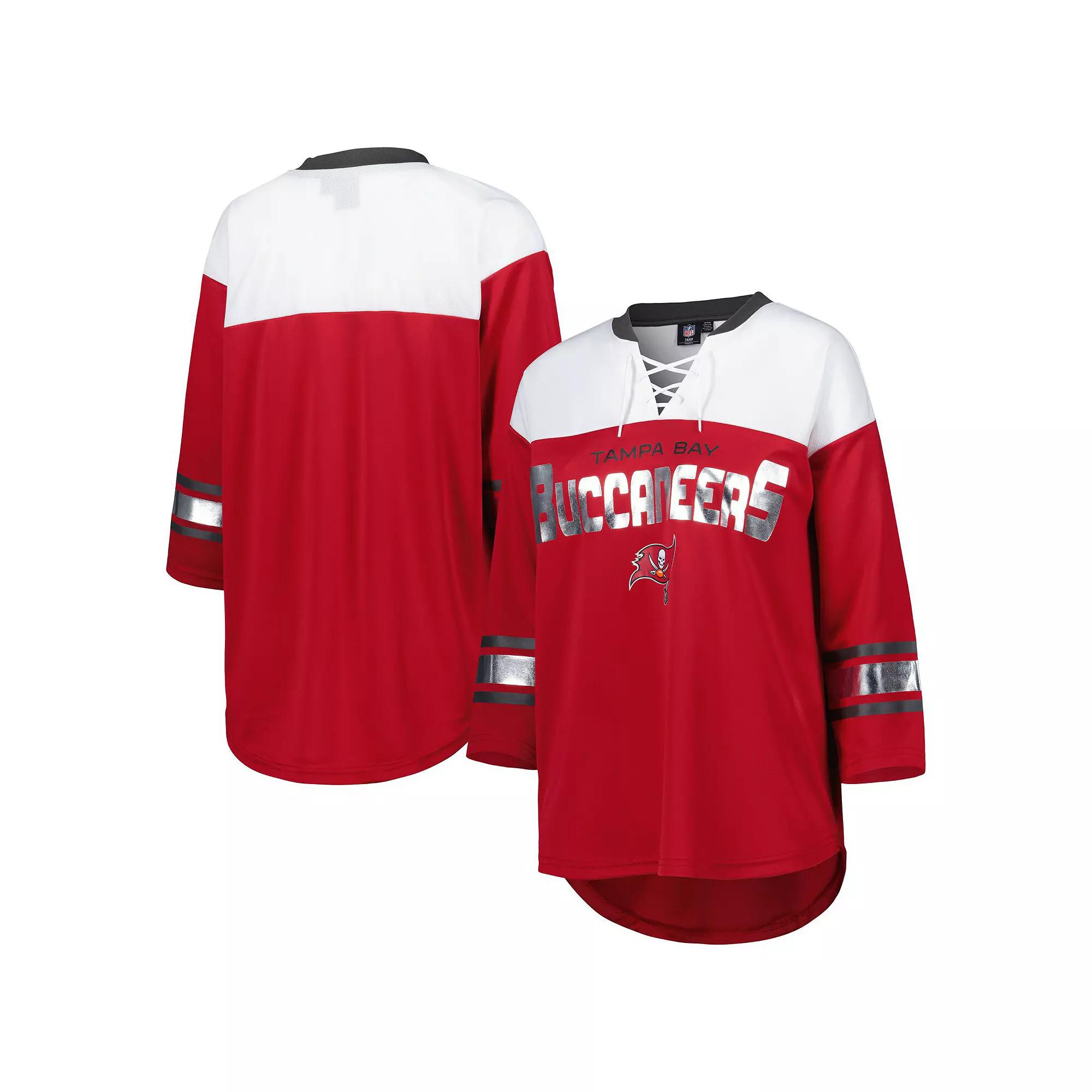 Women's G-III 4Her by Carl Banks Red/White Tampa Bay Buccaneers Double Team 3/4-Sleeve Lace-Up T-Shirt,  Product Image