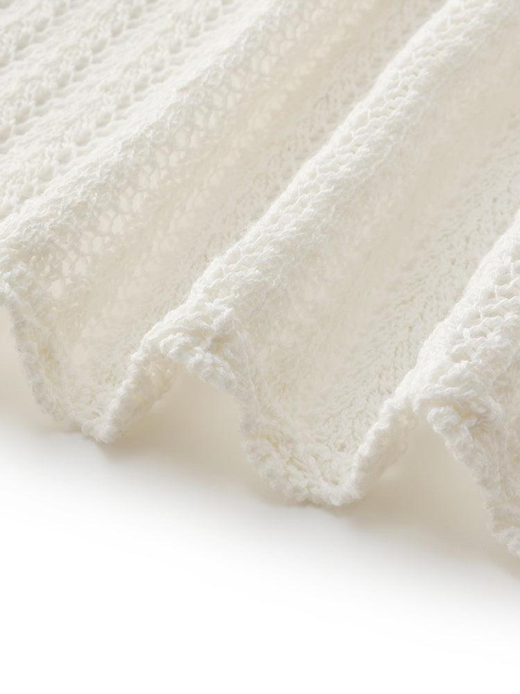 Linen Cotton Openwork Tie Front Women Cardigan Product Image