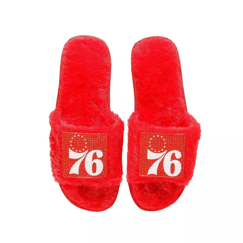 Women's FOCO Red Philadelphia 76ers Rhinestone Fuzzy Slippers,  Product Image
