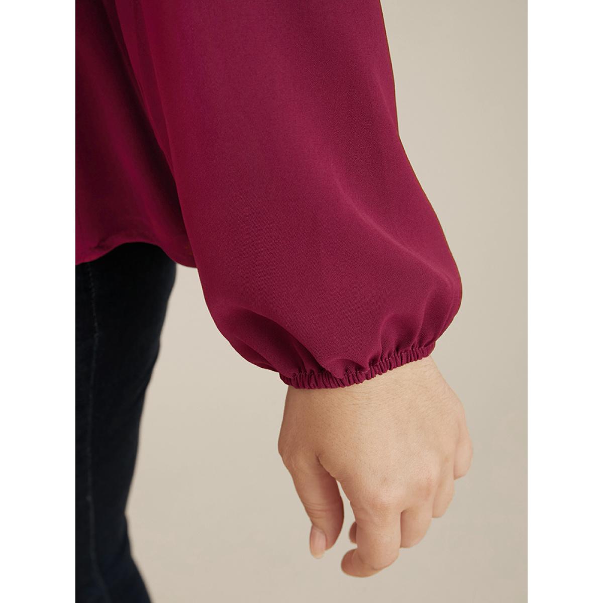 Plus Size Scarlet Solid Lantern Sleeve Surplice Neck Asymmetrical Hem Blouse Women Office Long Sleeve V-neck Office Blouses BloomChic 14-16/1X Product Image