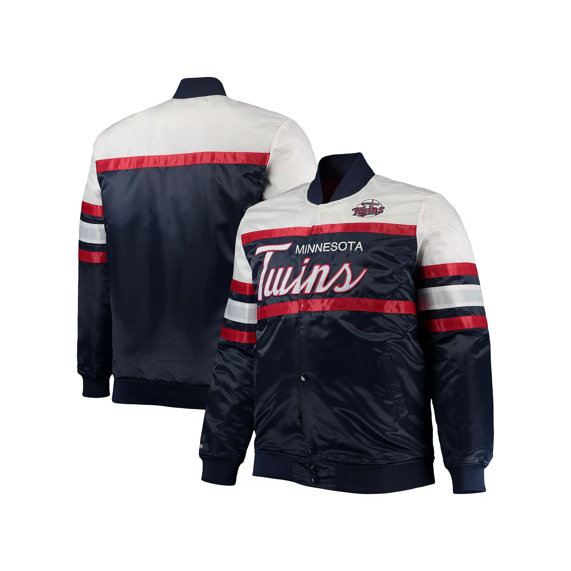 Men's Mitchell & Ness Navy/Red Minnesota Twins Big & Tall Coaches Satin Full-Snap Jacket, Size: 4XB, Blue Product Image