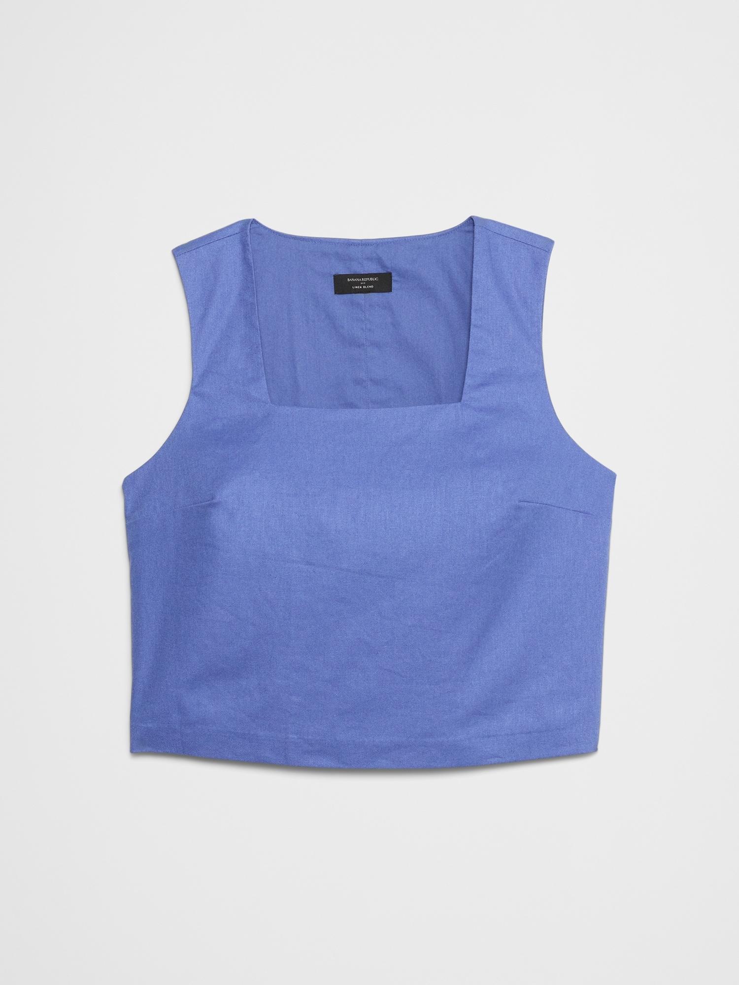 Linen-Blend Square-Neck Top Product Image
