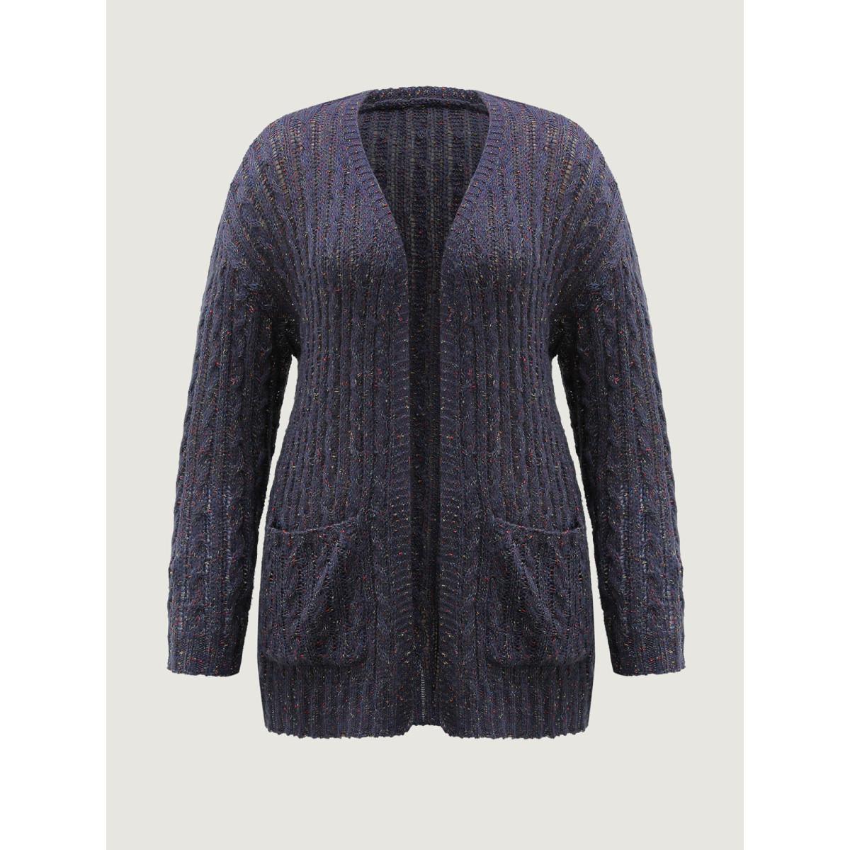 Plus Size Textured Heather Pockets Open-Front Cardigan Indigo Women Leisure Loose Long Sleeve Casual Cardigans BloomChic 18-20/2X Product Image