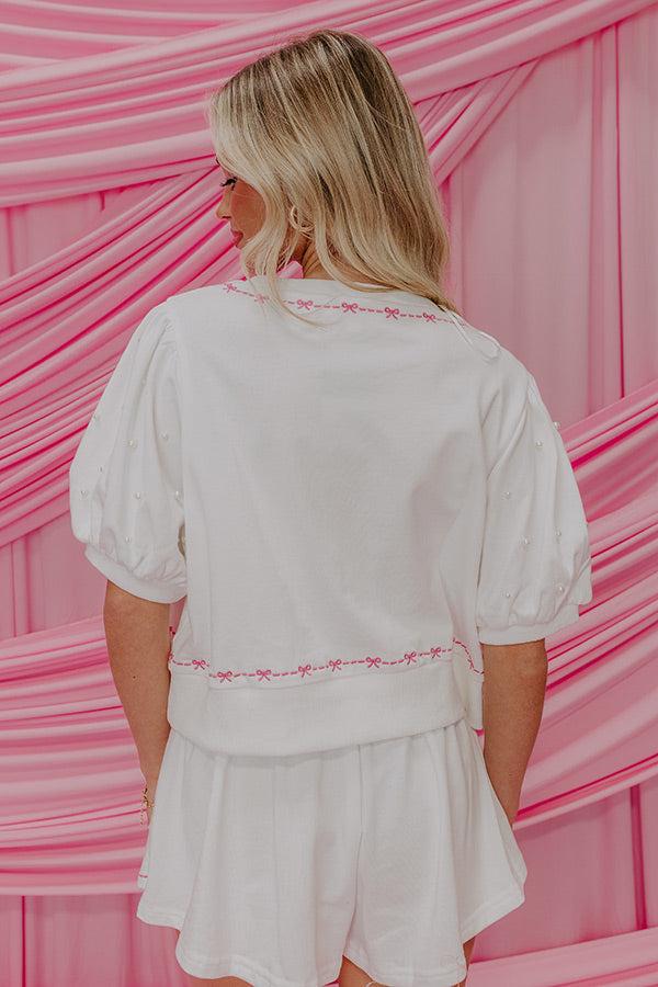 Bows And Kisses Pearl Embellished Top in White Product Image
