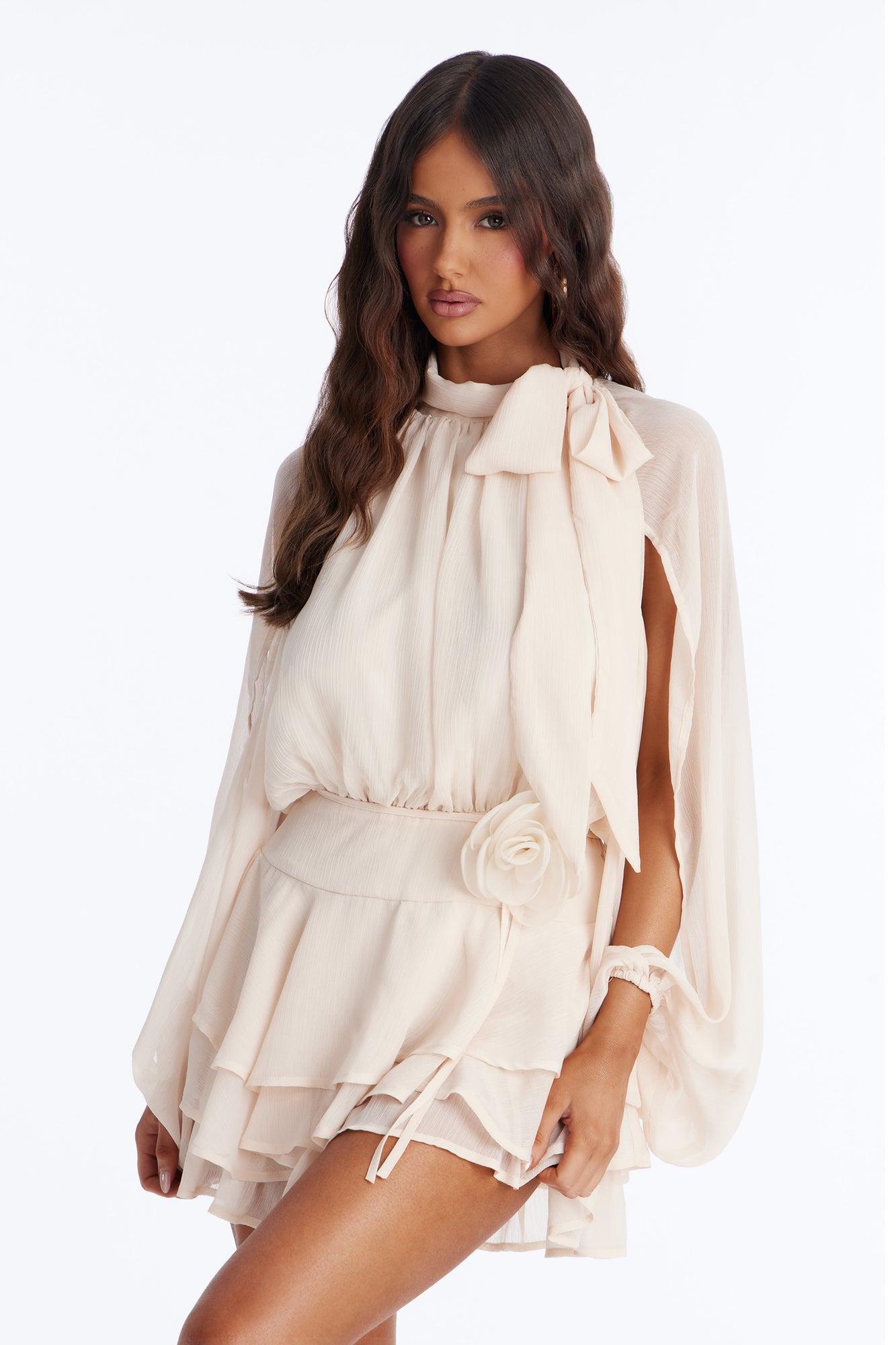 Genevieve Chiffon Ruffle Romper - Peach Female Product Image