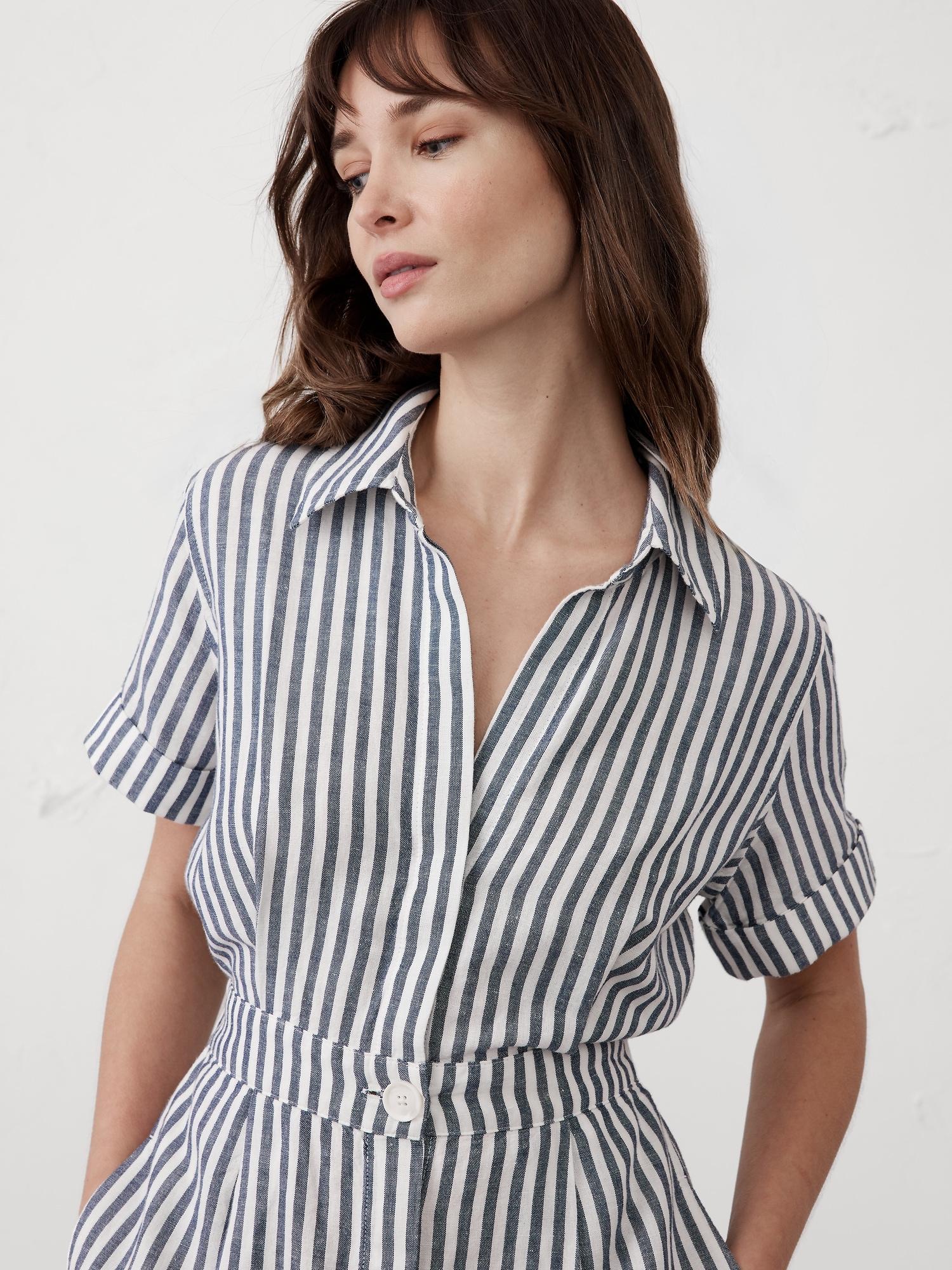 Linen-Blend Midi Shirtdress Product Image