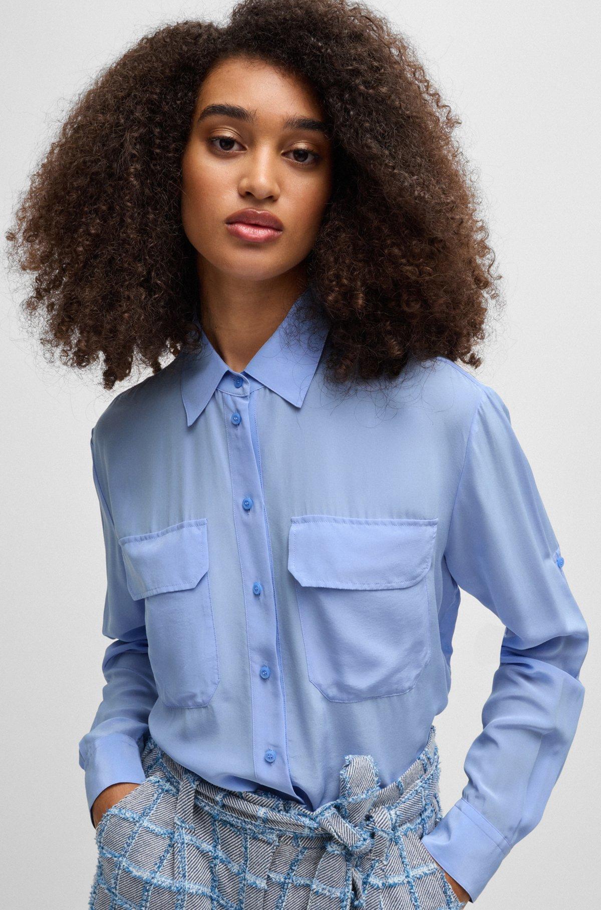 Relaxed-fit blouse in sandwashed canvas with point collar Product Image