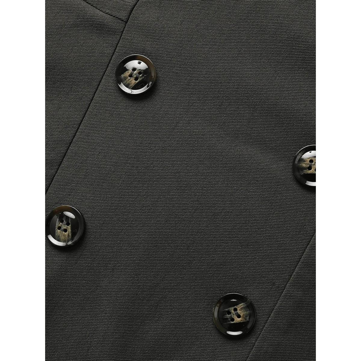 Plus Size Stretch Woven Double Breasted Wrap Dress DarkGray Women At the Office Button Overlap Collar Sleeveless Curvy BloomChic 14-16/1X Product Image