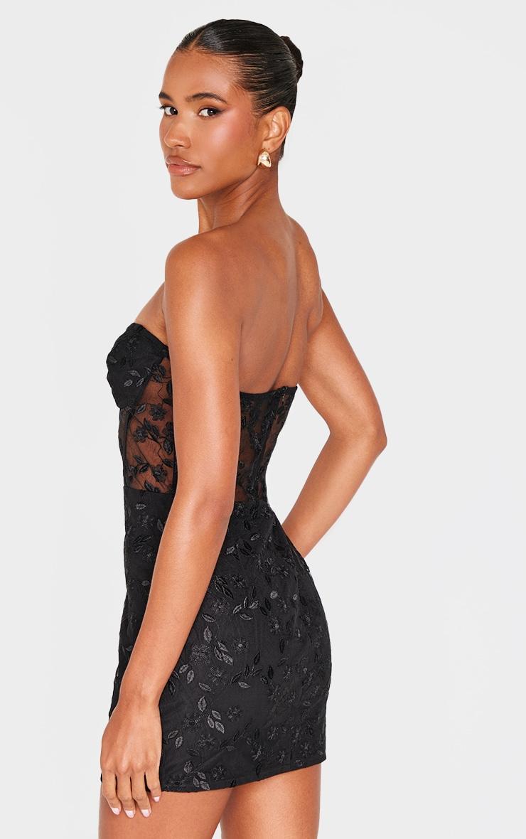 Black Floral Mesh Overlay Corset Mini Dress Product Image