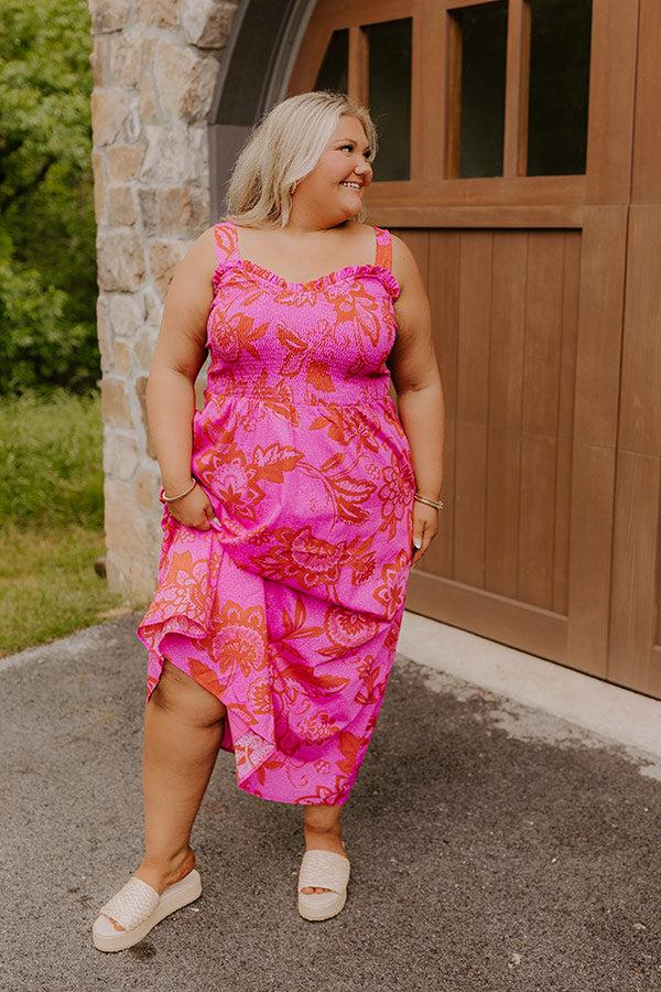 Fiesta On The Square Floral Midi Dress Curves Product Image
