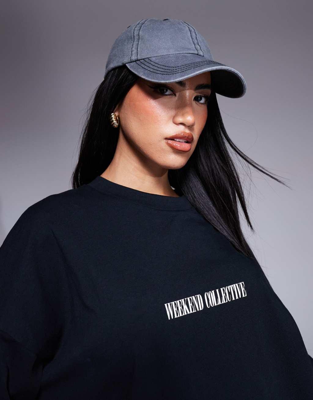 Weekend Collective Icon oversized t-shirt with stacked back logo in black Product Image